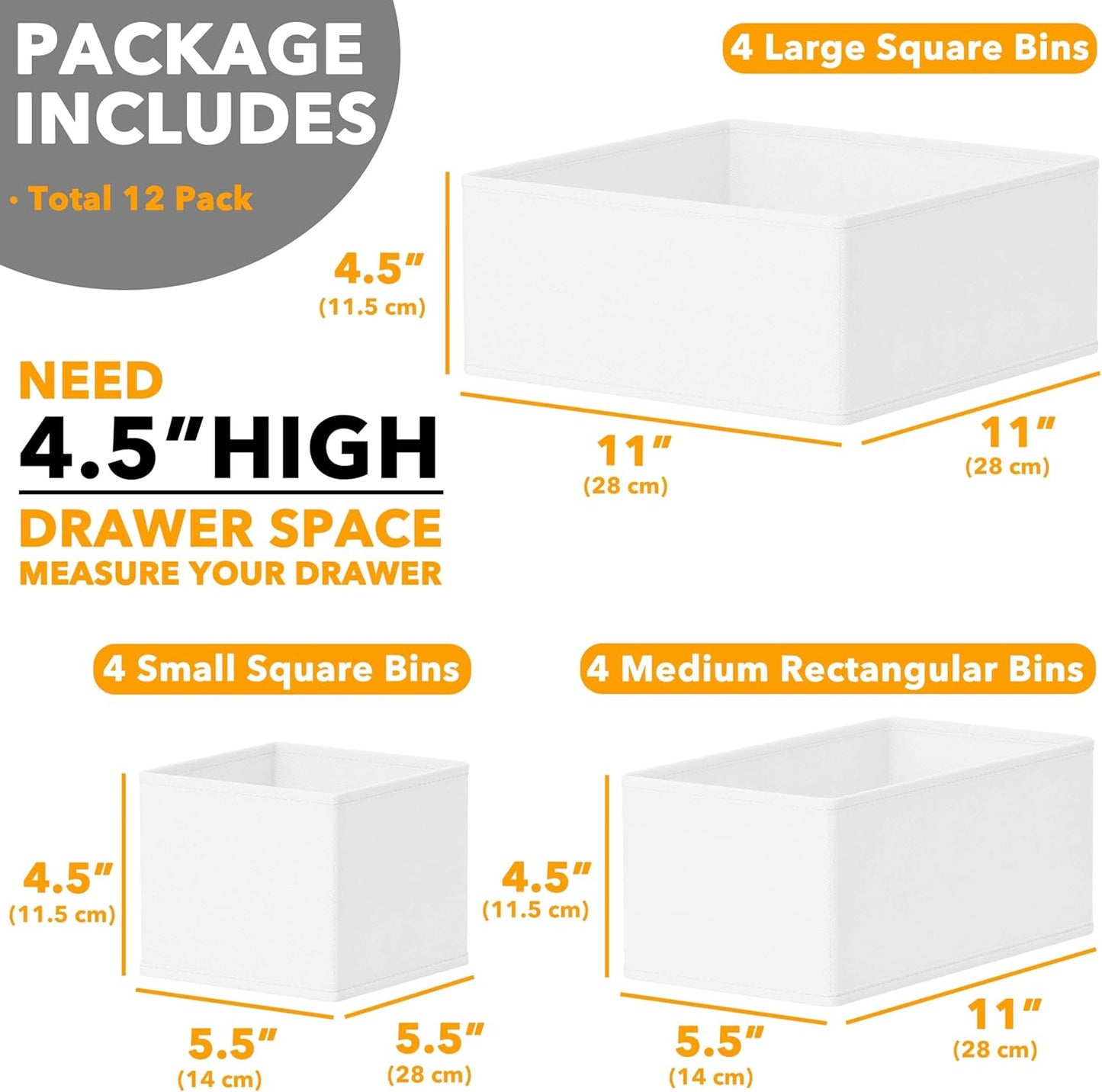 SpaceAid Drawer Organizer Clothes, 12 Pack Dresser Organizer Bins for Nursery, Closet Organization and Storage Dividers for Clothing, Baby Clothes, Underwears, Socks (White)