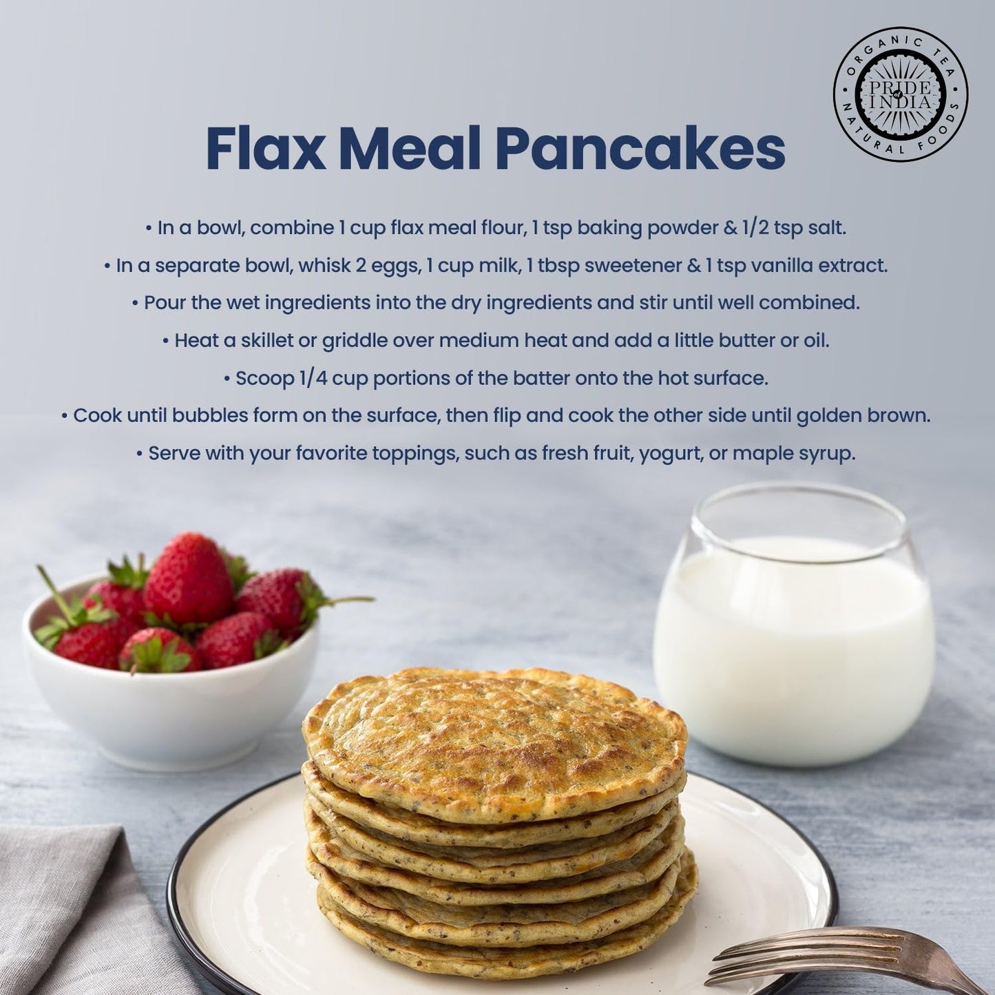 Pride of India - PACK of 6 - Flax Meal Flour 1 lbs (454 gm) Nutty Earthy Taste Freshly Milled in Small Batches | Used for Baking Coating Thickening | Prepare Muffins Pancakes Smoothies Pudding Salads