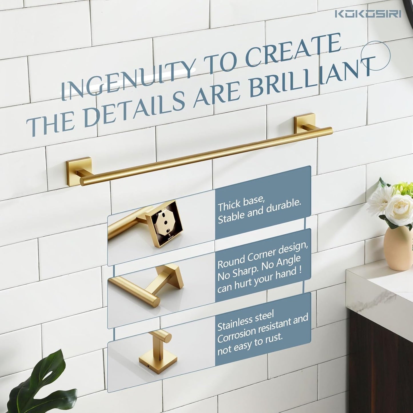 KOKOSIRI Towel Bar Bathroom Towel Holder for Bath Kitchen Cabinet Towel Rails 20 Inch Brushed Gold Stainless Steel B4005BG-L20