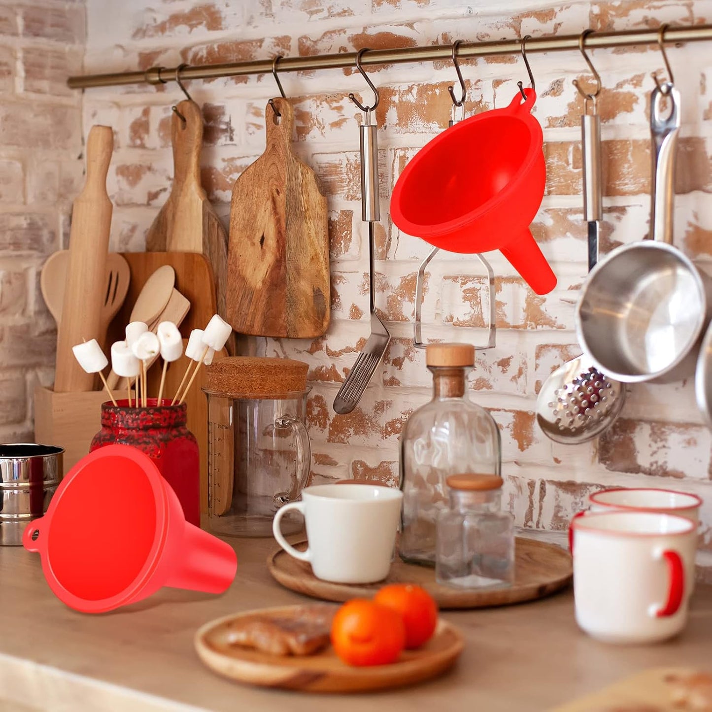 4 Pcs Kitchen Funnel Set Canning Silicone Funnel, Small and Large, Wide Mouth for Jars Jam Spice Filling Bottles Liquid Oil and Powder(Red)