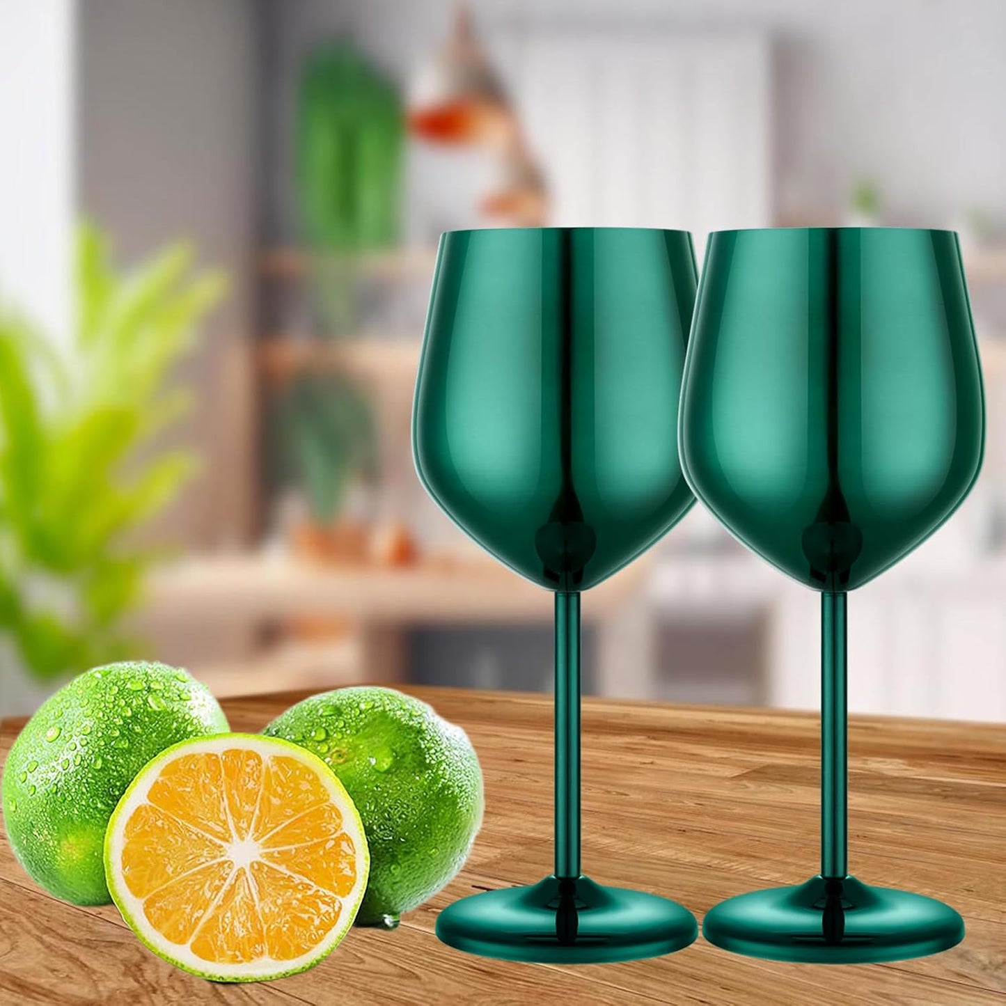 Stainless Steel Wine Glasses Set of 2, 18 oz Unbreakable Green Wine Glass Unique Metal Wine Goblets for Outdoor Capming and Pool Gift for Wine Lovers