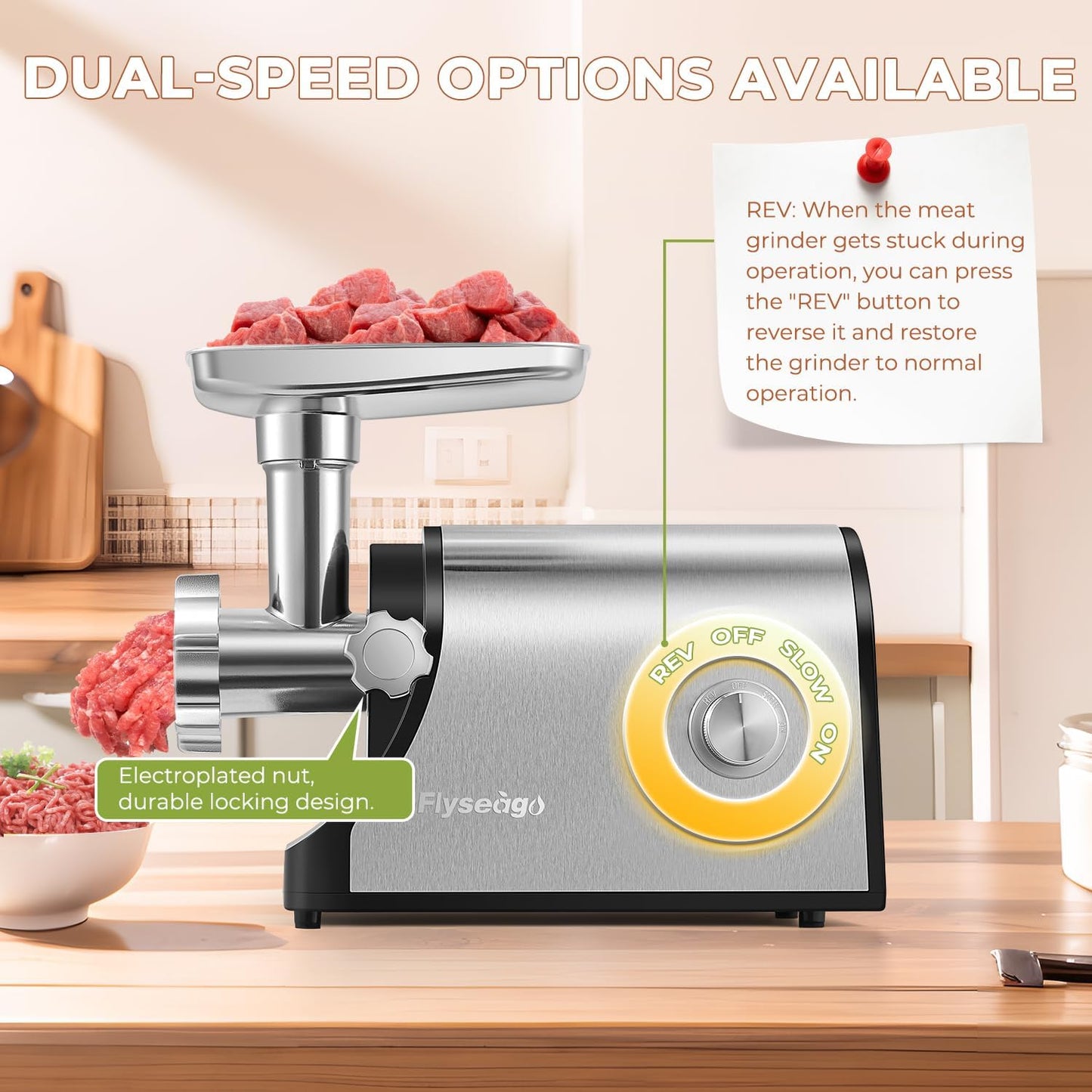 Electric Meat Grinder 3200W Heavy Duty Commercial Meat Grinders, Sausage Stuffer, Kubbe Kit with 2 Cutting Blades, 3 Grinding Plates, 3 Sausage Tubes, Metal Gearbox Meat Grinder for Home Use