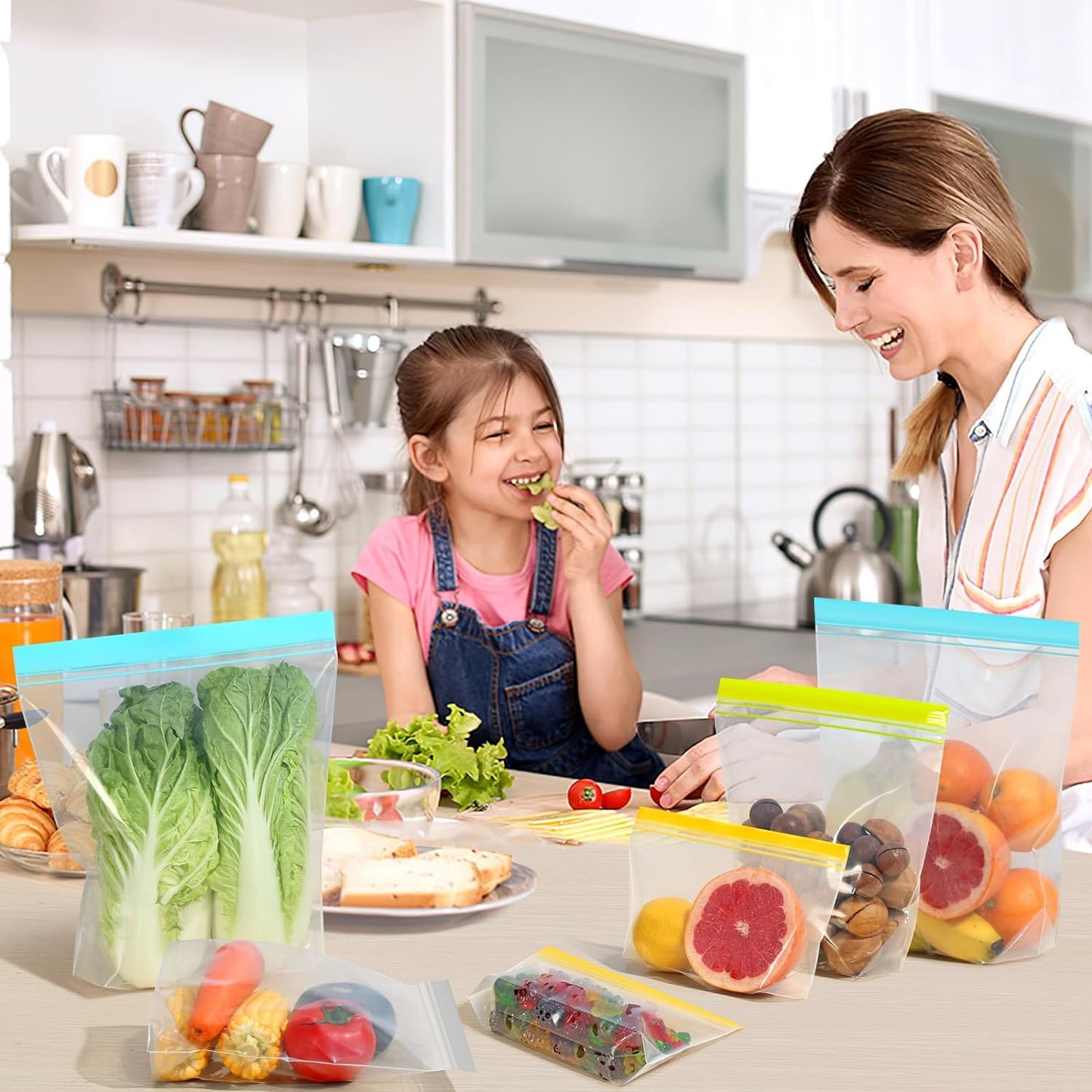 Lerine 22 Pack Reusable Snack Bags Dishwasher Microwave Safe, Stand Up Reusable Food Storag Bags, BPA Free Leakproof Reusable Bags Snack Pouch for Candy, fruits, Cereal, Home Organization