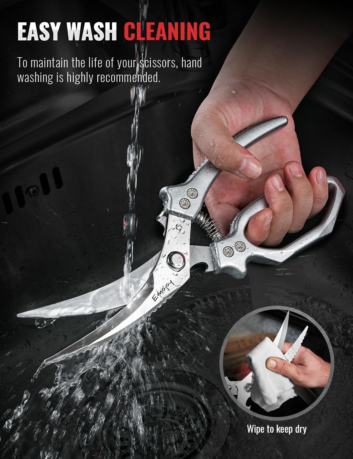 Emojoy 3-Piece Kitchen Scissors Set with Poultry Shears, Japanese Stainless Steel Kitchen Shear, All Purpose Scissor for Food, Chicken Bones, Dishwasher Safe