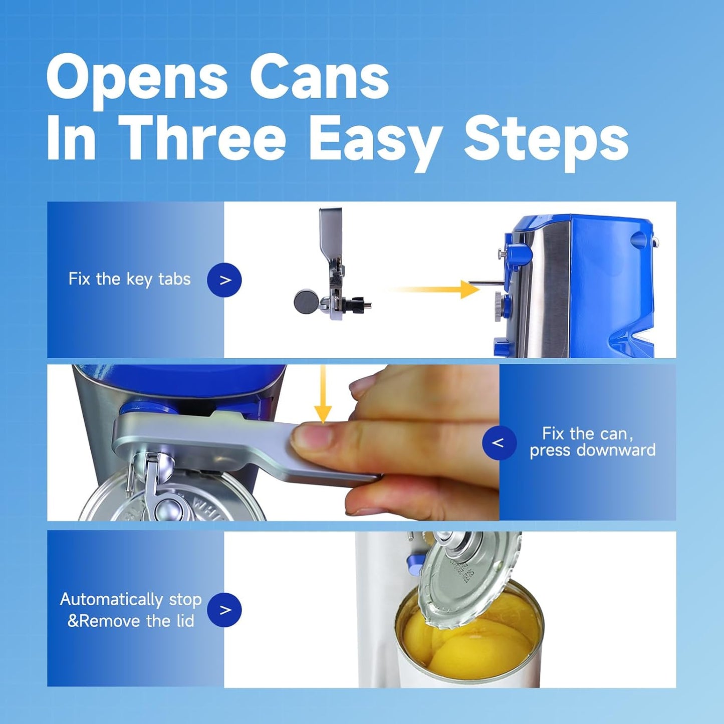 Davivy Electric Can Opener,Stainless Steel Slim Automatic Can Opener,One Touch Easy to Use for Arthritis (Silver+Royal Blue)