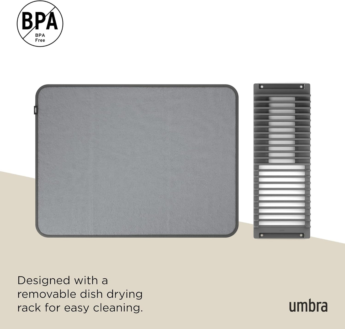 Umbra 330720-149 UDRY Drying Rack and Microfiber Dish Mat, 24 x 18 Charcoal