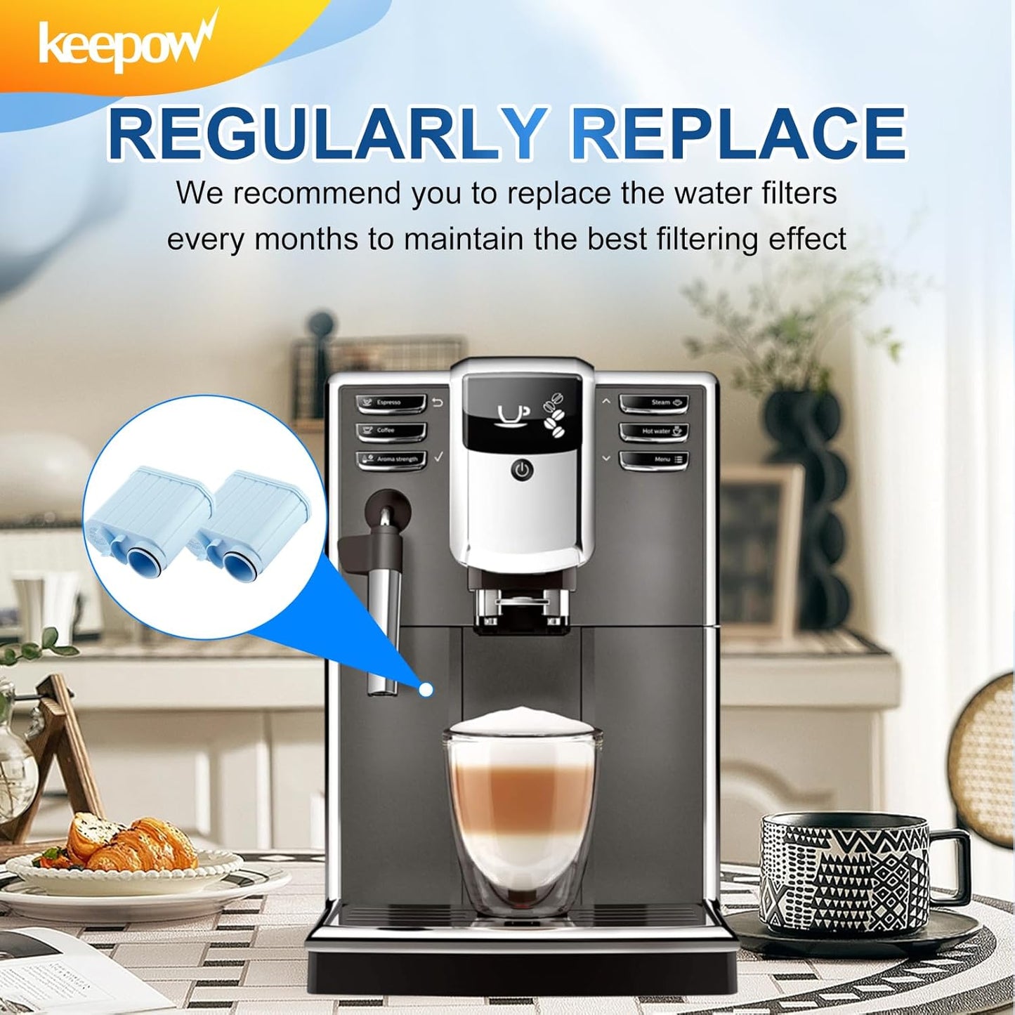 KEEPOW CA6903 Coffee Filter Compatible with Philips AquaClean, Aqua Clean Dedicated Anti-Lime Calc and Water Filter for Super-Automatic Espresso Machine, 3 Pack