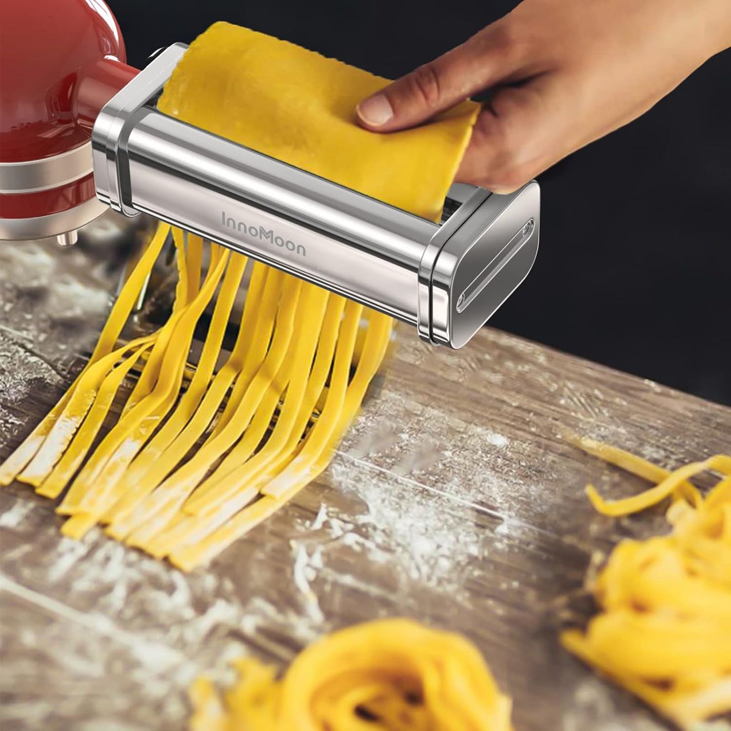 Pasta Maker Attachment for KitchenAid Stand Mixer, Includes Pasta Sheet Rollar, Spaghetti Cutter, Fettuccine Cutter, Stainless Steel Pasta Attachment Sets by InnoMoon
