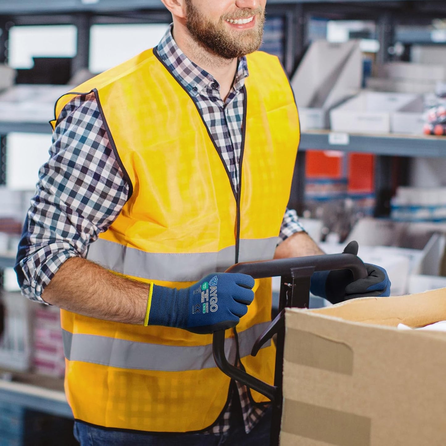 KAYGO Safety Work Gloves MicroFoam Nitrile Coated-12 Pairs, KG18NB,Seamless Knit Nylon Glove with Black Micro-Foam Nitrile Grip,Ideal for General Purpose,Automotive,Home Improvement, Dark Blue, L