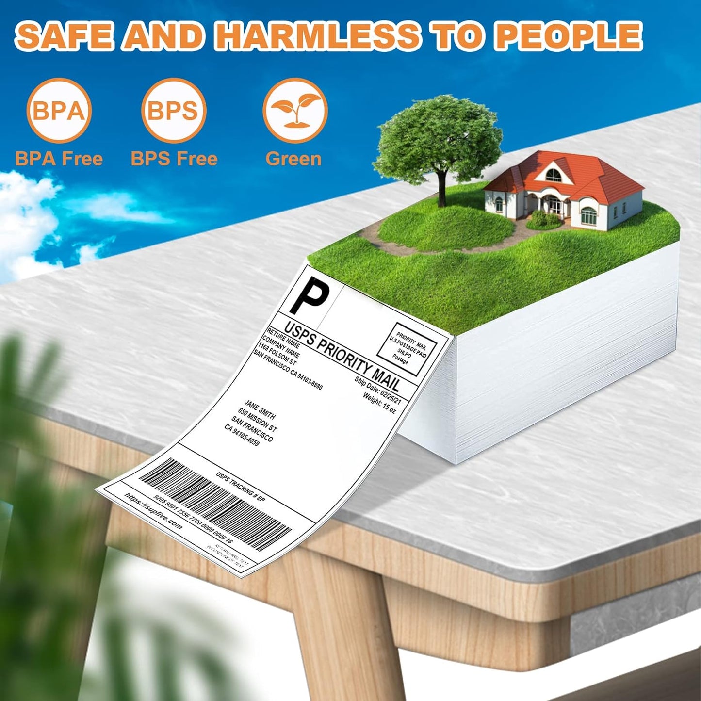 FungLam 4"x6"Thermal Shipping Labels, 2 Pack of 1000 Fanfold Labels, Adhesive Shipping Labels for Zebra,Munbyn,Polono and Rollo Direct Thermal Printer