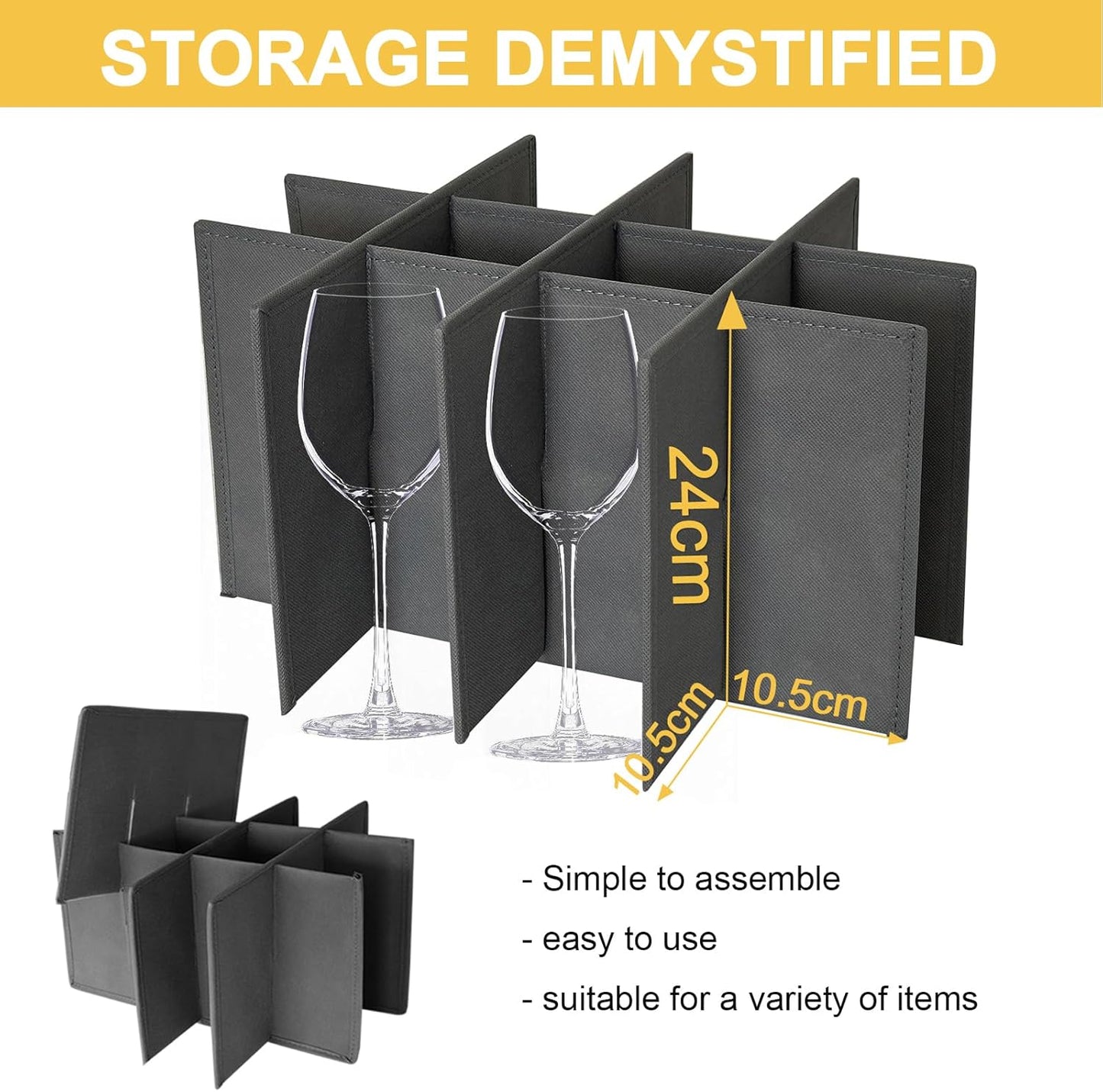 VERONLY Stemware Storage Cases,Quilted Wine glass Storage Boxes with Divider-China Storage Containers Hard Shell Holds 12 Wine Glass or Crystal Glassware Storage Containers, Stackable (Light Grey)