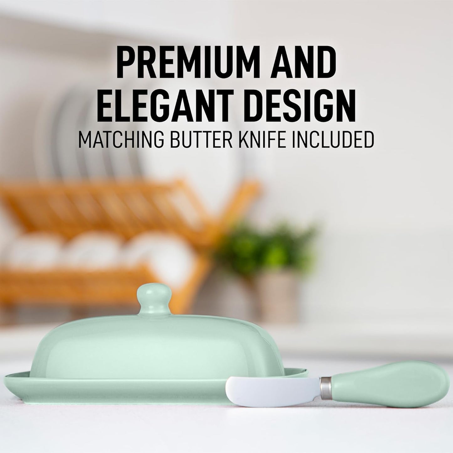 Zulay Butter Dish With Lid For Countertop - Porcelain White, Ceramic Butter Dish with Knob Handle Great for Cooking - Elegant Design Butter Holder - Durable & Sturdy Butter Keeper - Mint