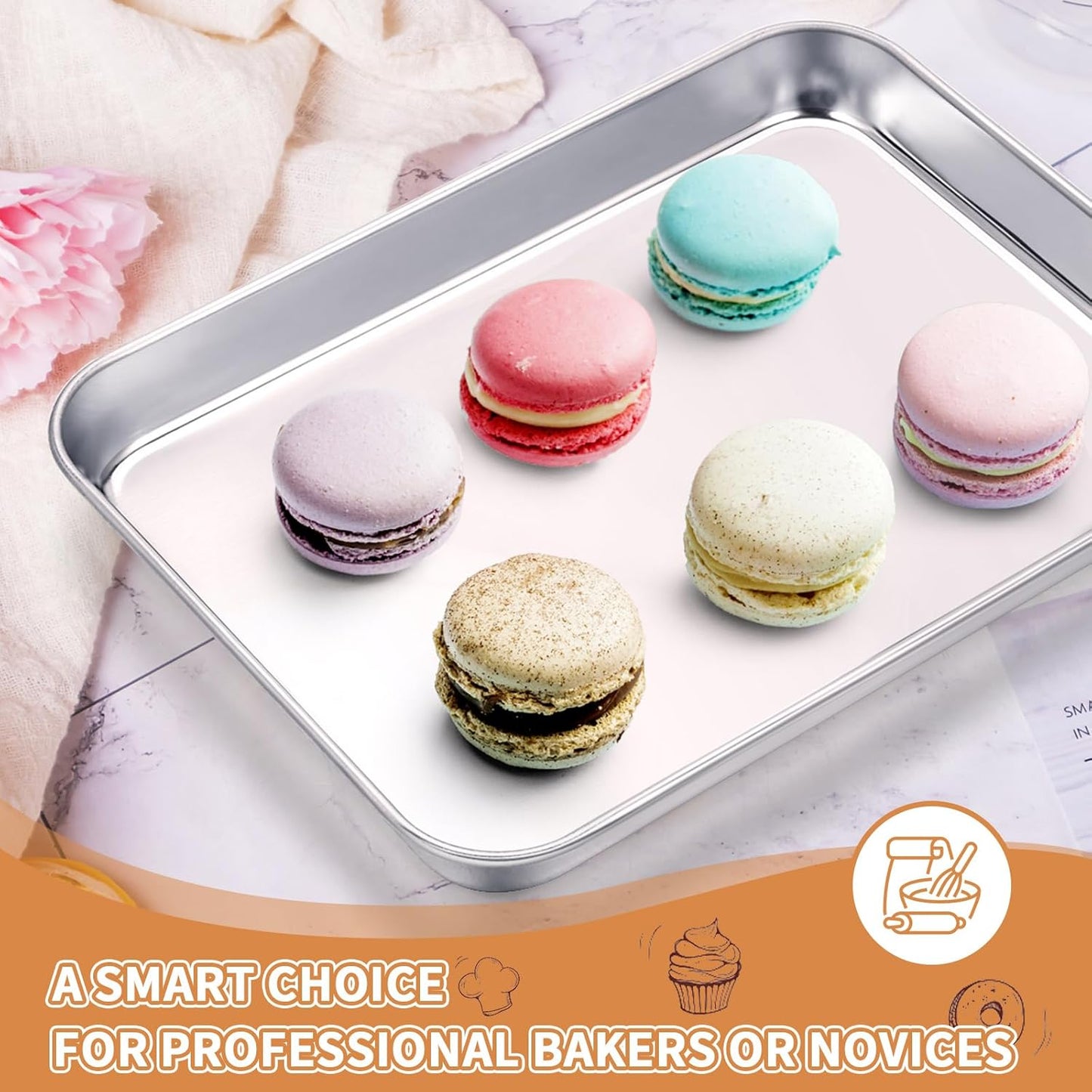 Stainless Steel Baking Sheet Set of 2, Deedro Cookie Sheet Metal Baking Pan Oven Tray, Non Toxic & Heavy Duty, Rust Free & Mirror Finish, Easy Clean & Dishwasher Safe, 9 x 7 x 1 Inch