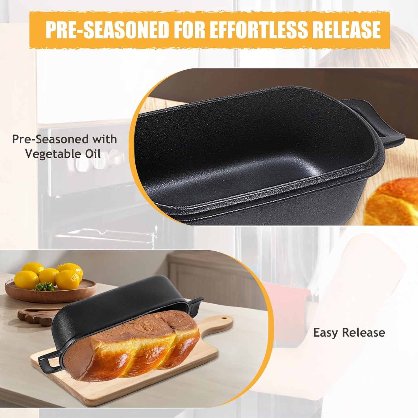 10x5 Cast Iron Loaf Pan with Lid - 2 in 1 Bread Pans for Baking Homemade Sourdough Bread