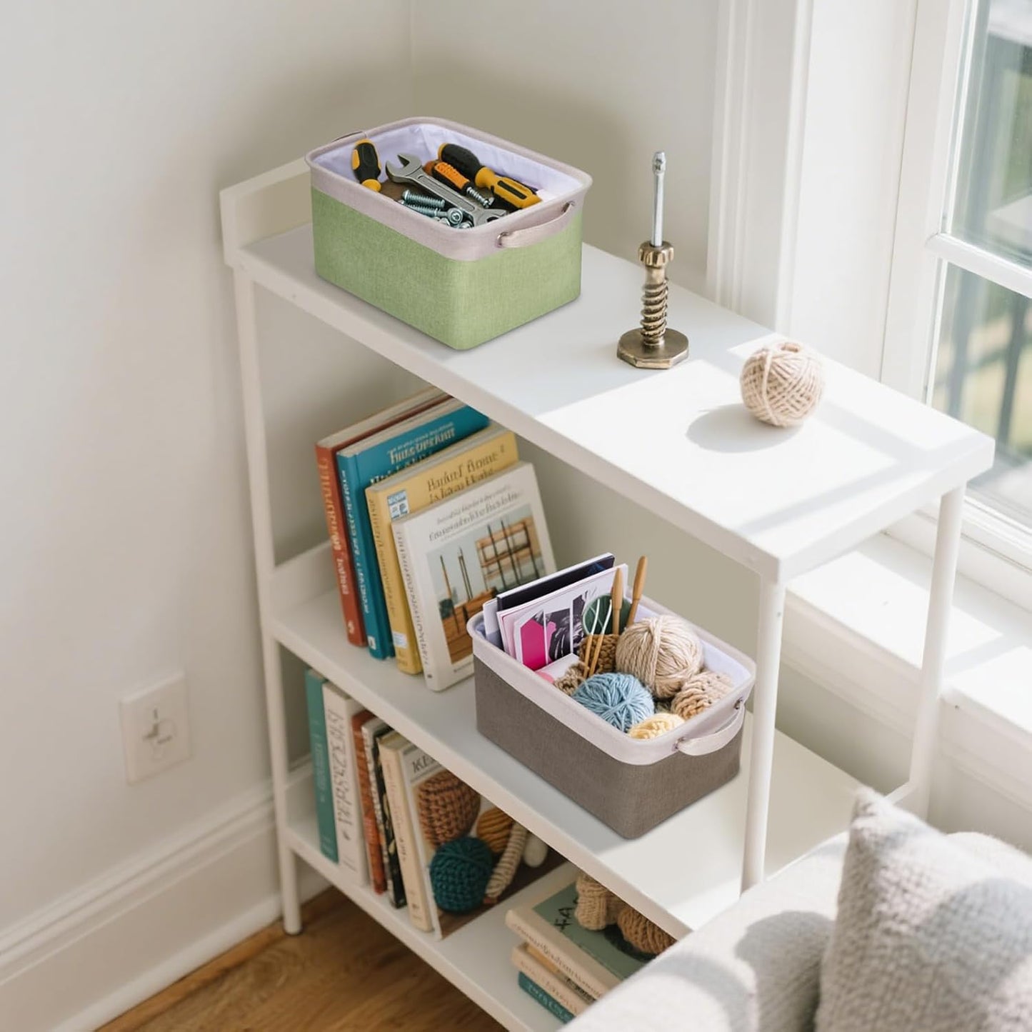 BALEINE 1 Pack Fabric Storage Bins for Shelves, Linen Storage Baskets for Organizing, Decorative Closet Bins for Clothes, Home (Grey, 12"x8"x8")