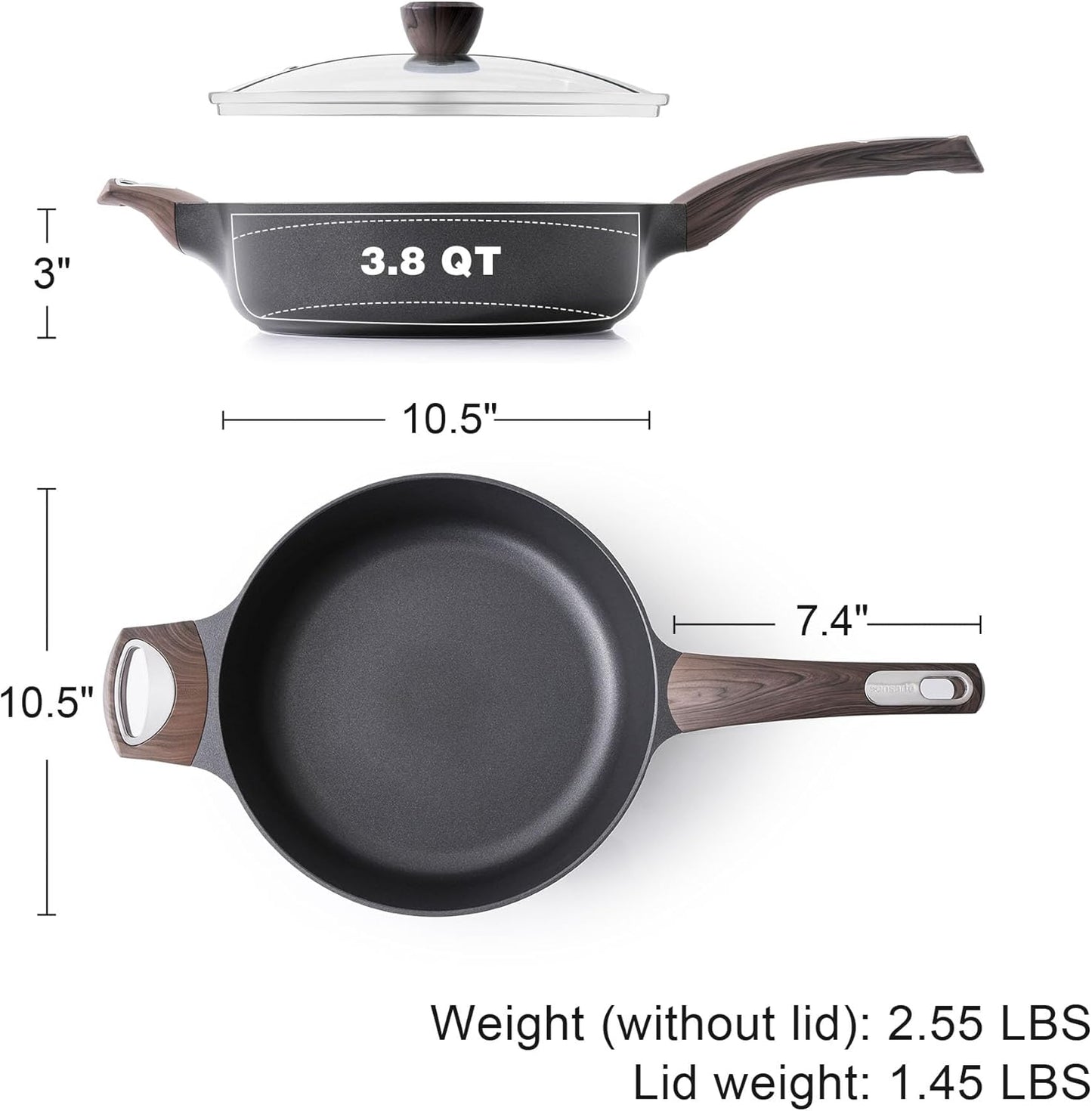 SENSARTE Nonstick Frying Pan Skillet with Lid, 10.5 Inch Deep Frying Pan, 3.8 Qt Non Stick Saute Pan with Cover, Induction Pan, Healthy Non Toxic Cooking Pan with Helper Handle, PFOA PFOS Free