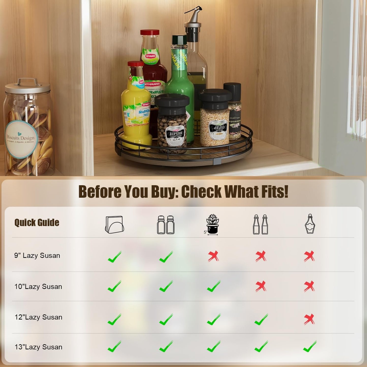 Lazy Susan Turntable Organizer for Table Top, 10’’ Round Wooden Lazy Susan for Cabinet Kitchen Countertop Pantry Dining Coffee Table for Condiments Spices, Rustic Bathroom Vanity Tray for Soap Candle