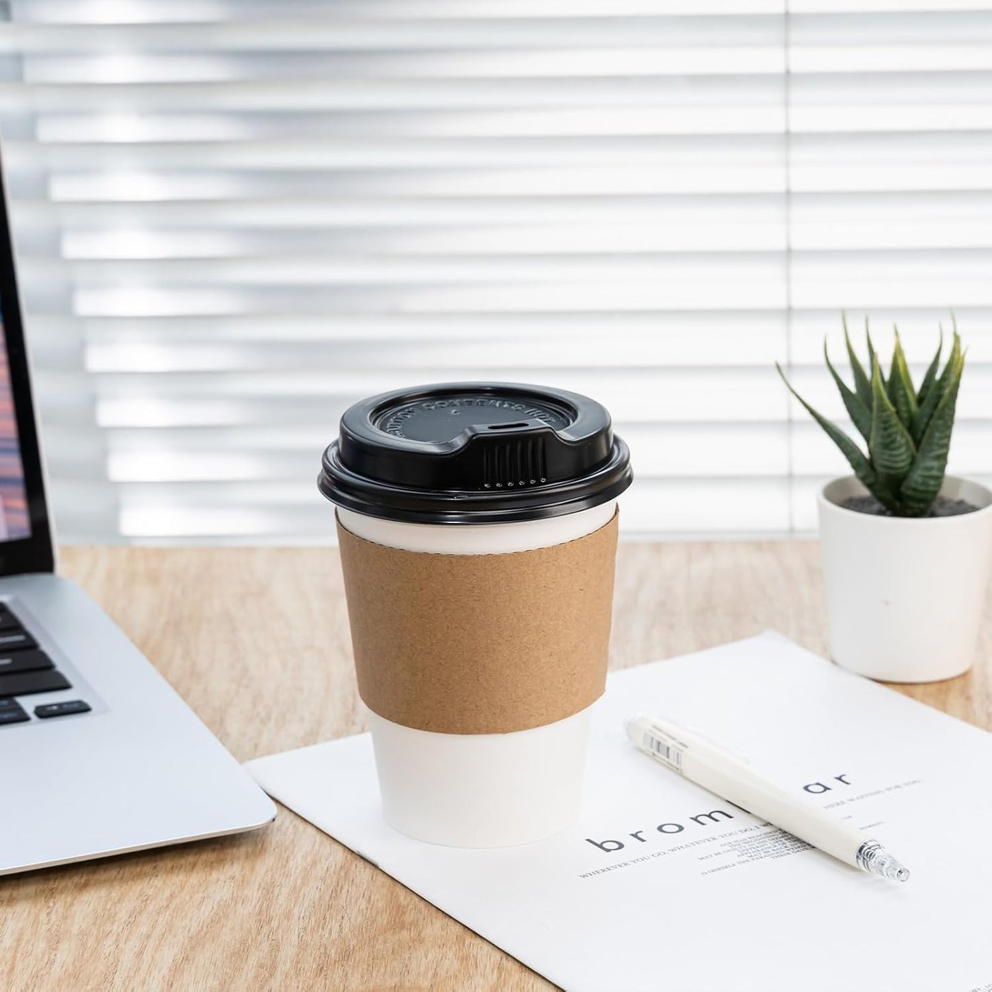 YEEHAW 12 oz 50 Pack Coffee Cups with Lids and Sleeves, To Go Hot Cups for Coffee, Disposable Paper Cups, Ideal for Cafes, Bistros