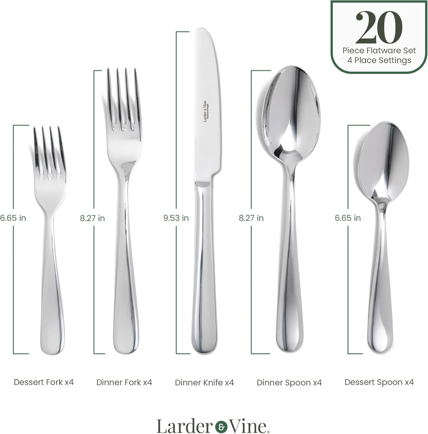 Signature Stainless Steel Flatware 20-Piece Set - Service for 4, Premium Stainless Steel with Weighted Handles, Dishwasher Safe, Everyday or Special Occasion Cutlery (Mirror Finish)