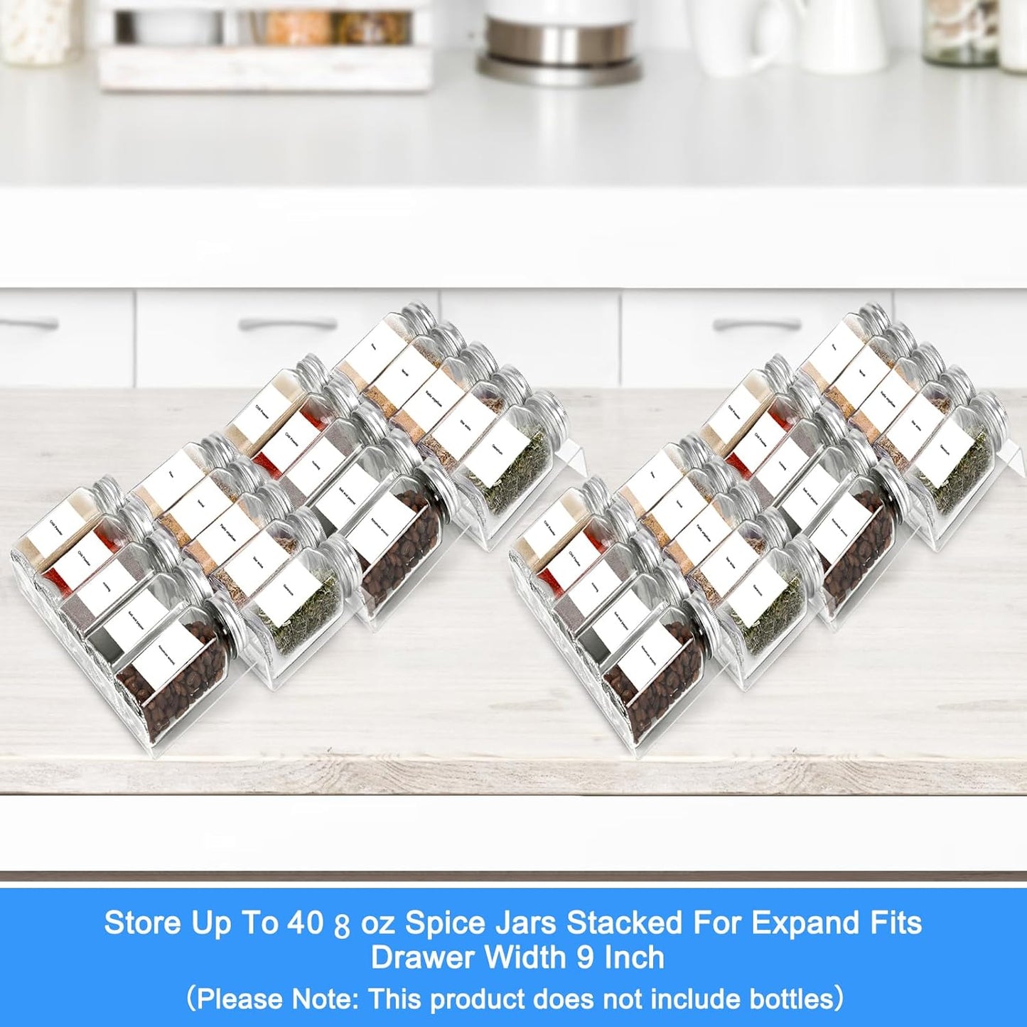 Acrylic Seasonings Spice Rack,Acrylic Spice Drawer Organizer,4 Tier,for Drawer/Countertop,Organize and Display Your Spices,and Seasonings(Jars not included)