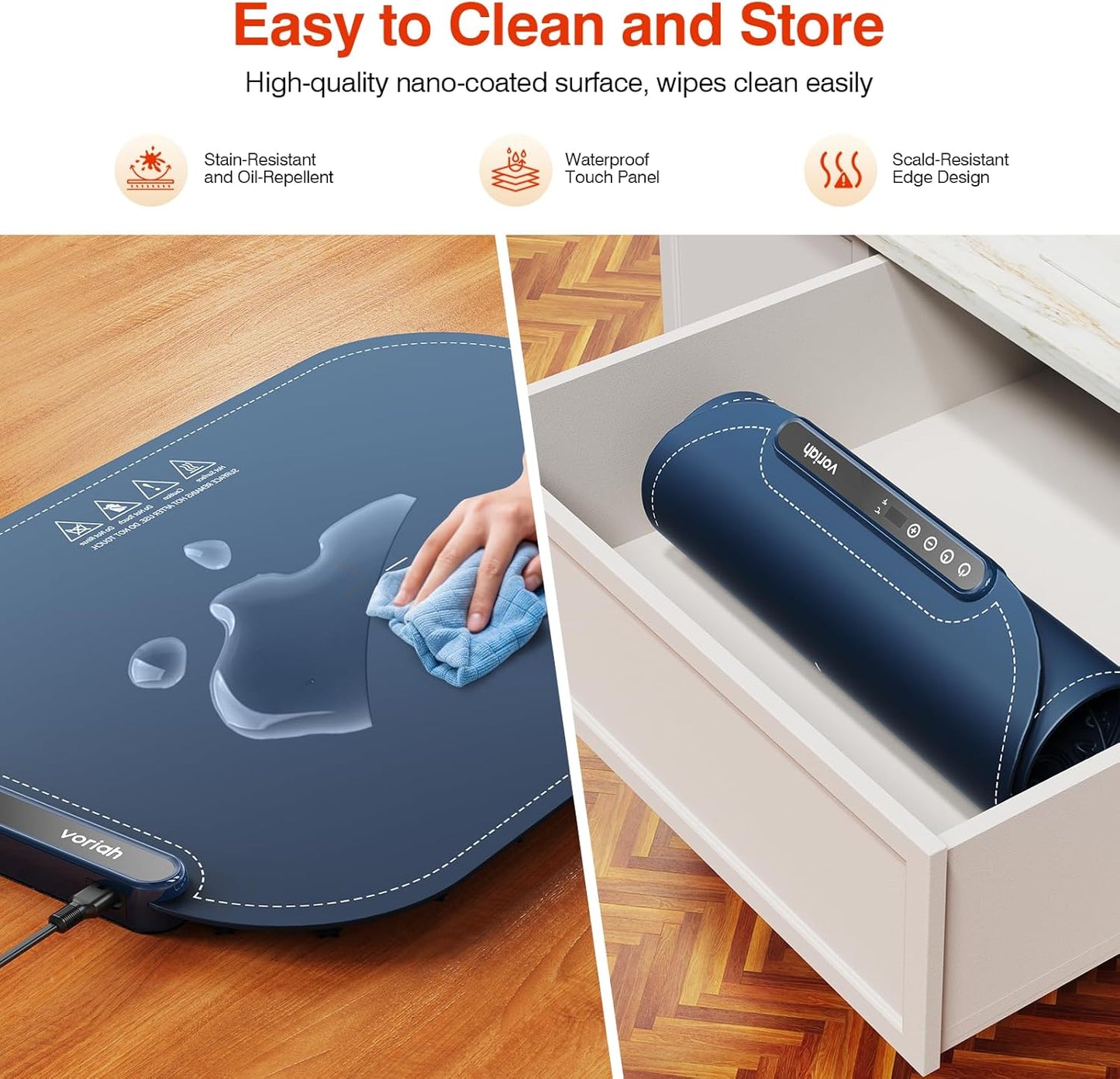 Warming Mat for Food, Voriah Electric Warming Tray with 99H Timer & 8 Temperature Settings, Foldable Food Warmer with °C/°F Switch, Keeps Food Warm at Buffets, Sabbath, Family Gatherings(Dark Blue)