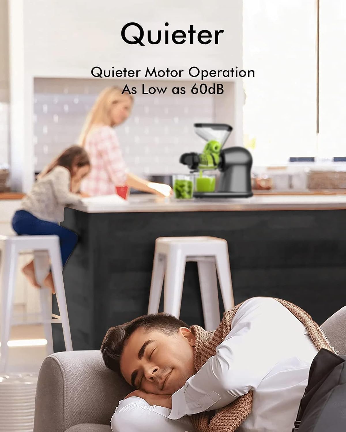 SiFENE Cold Press Juicer, 3” Wide Dual Chute Whole Slow Masticating Juicer Machine with Anti Clog Function for Celery Wheatgrass, Fruit and Vegetable Juice Extractor, Non-BPA, Easy to Clean