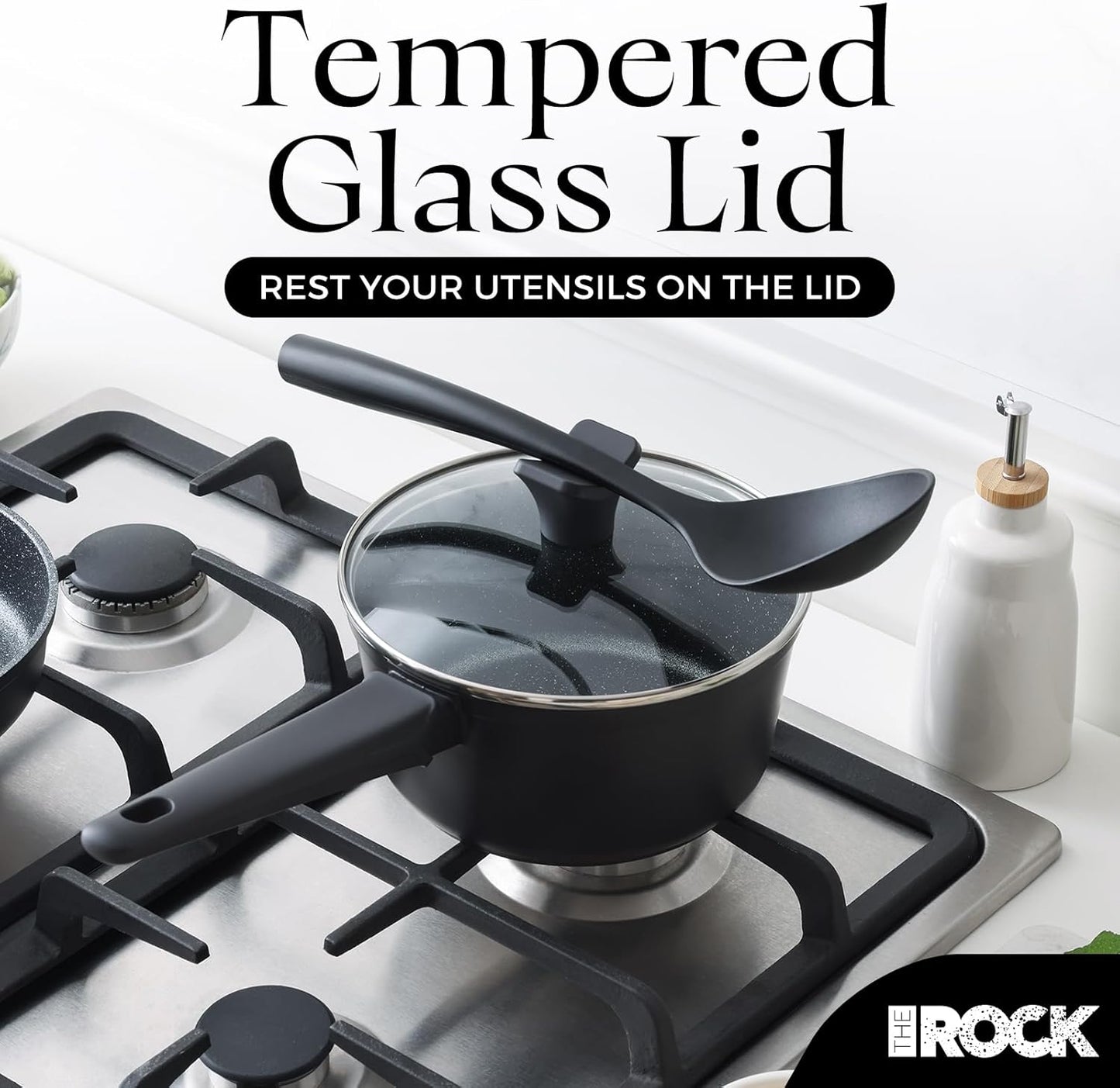 THE ROCK SOHO Nonstick Saucepan with Lid, 2 Quarts Small Pot with PPG Quantum2 Coating – Durable for Urban Kitchens, Nothing Sticks, Never Warps, Lasts Longer, Induction Compatible, PFOA-Free, Black