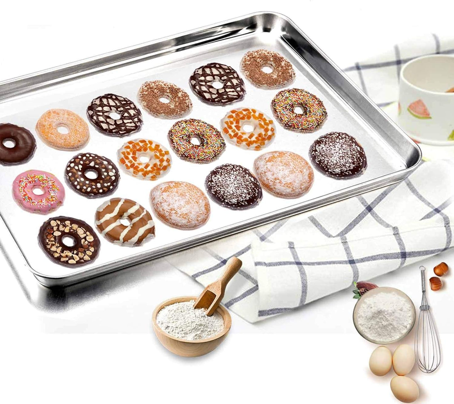 TeamFar Baking Sheet Set of 2, Baking Pans Tray Cookie Sheet Stainless Steel, Non Toxic & Healthy, Mirror Finish & Rust Free, Easy Clean & Dishwasher Safe