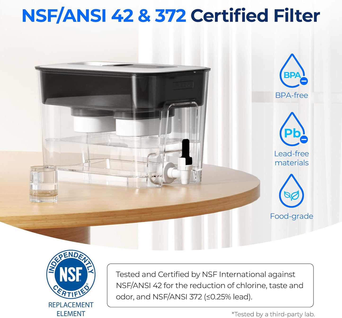 Waterdrop 40 Cup Dual Filter Dispenser, 8X Faster Filtration, 400-Gallon Lifespan, Water Filter Dispenser for Home/Office, 2 Replacements, 10X Longer Lifetime, Reduces Chlorine, PFOA/PFOS, Black