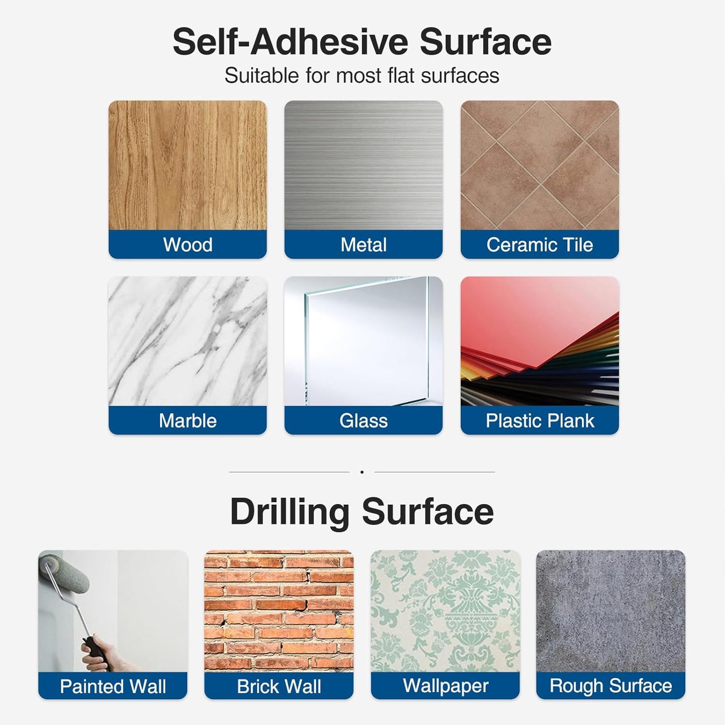 Paper Towel Holder - Self-Adhesive or Drilling, Matte Black Wall Mounted Rack - SUS304 Stainless Steel Kitchen Roll Dispenser Under Cabinet