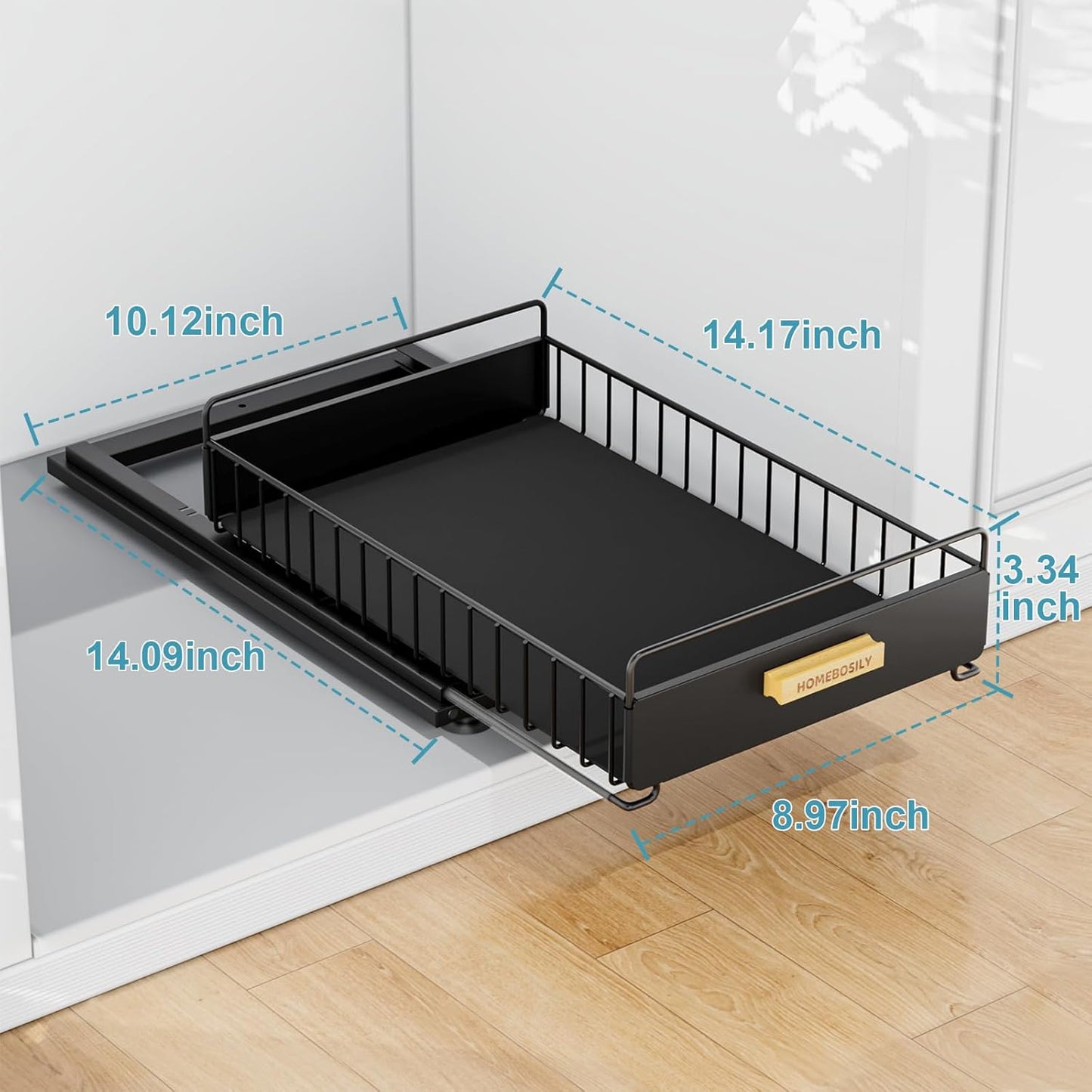 Under Sink Organizer, 2 Pack Pull Out Kitchen Cabinet Organizer, Mute Slide-Out Under Sink Organizers and Storage, Metal Kitchen Bathroom Organizers and Storage Shelves, Black