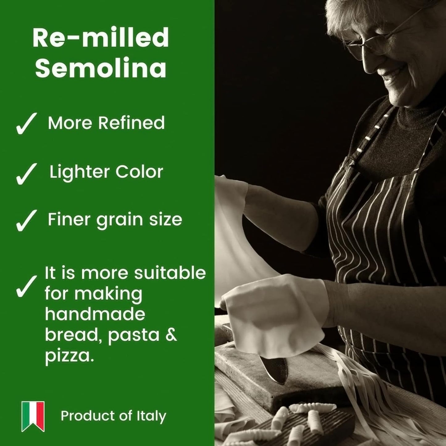 POLSELLI Italian Semola Flour, 11 lbs (5 kg), Fine Ground Semolina Rimachinata for Fresh Pasta, Bread, Grano Duro, Product of Italy, Durum Wheat, Unbleached, Natural, No additives, Index W240 (+0-5%)