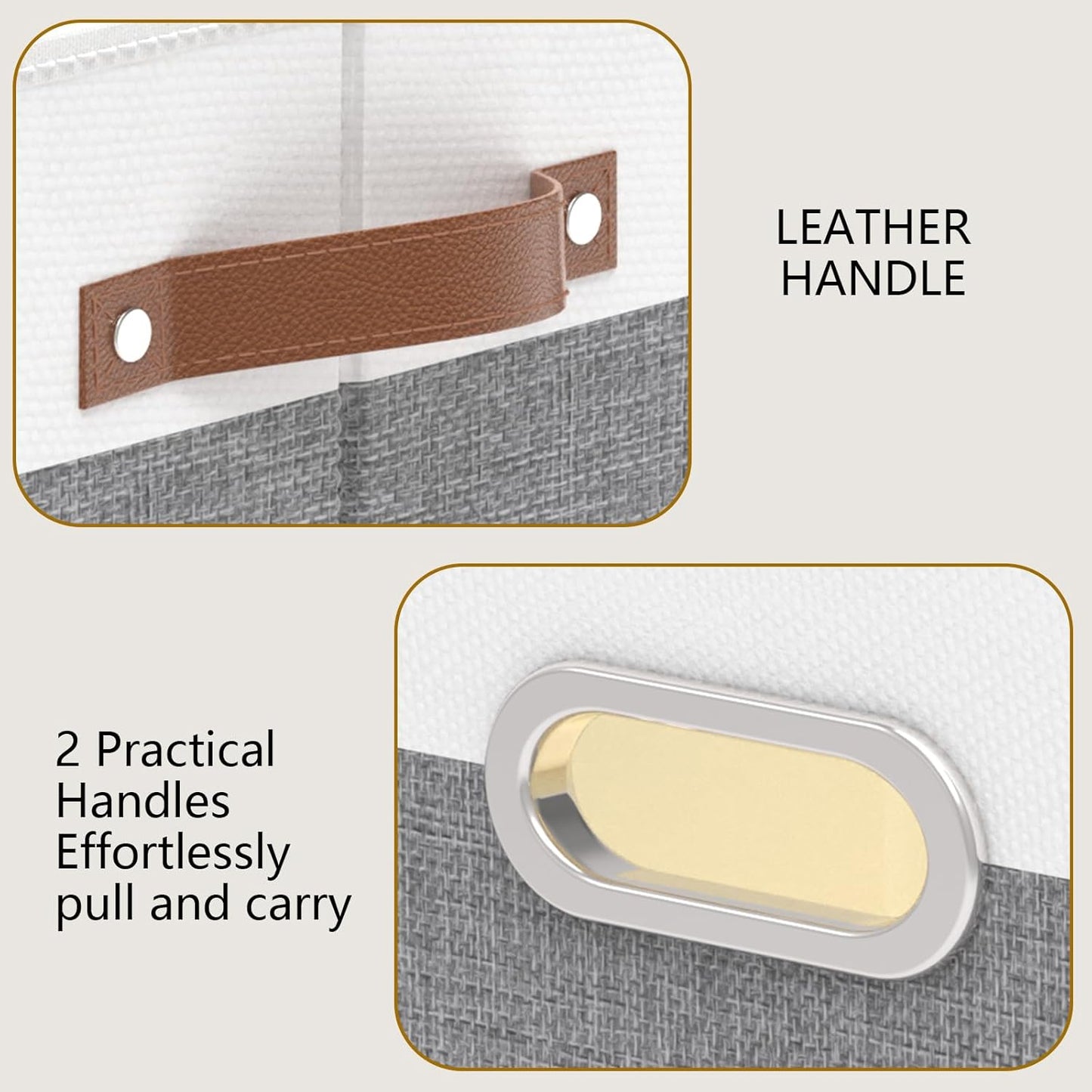 Yawinhe Foldable Storage Baskets for Shelves, Fabric Closet Organizers, Bins with 3 Handles, Cubes for Clothes, White/Grey, 15''Lx9.8''Wx8.3''H, 4-Pack