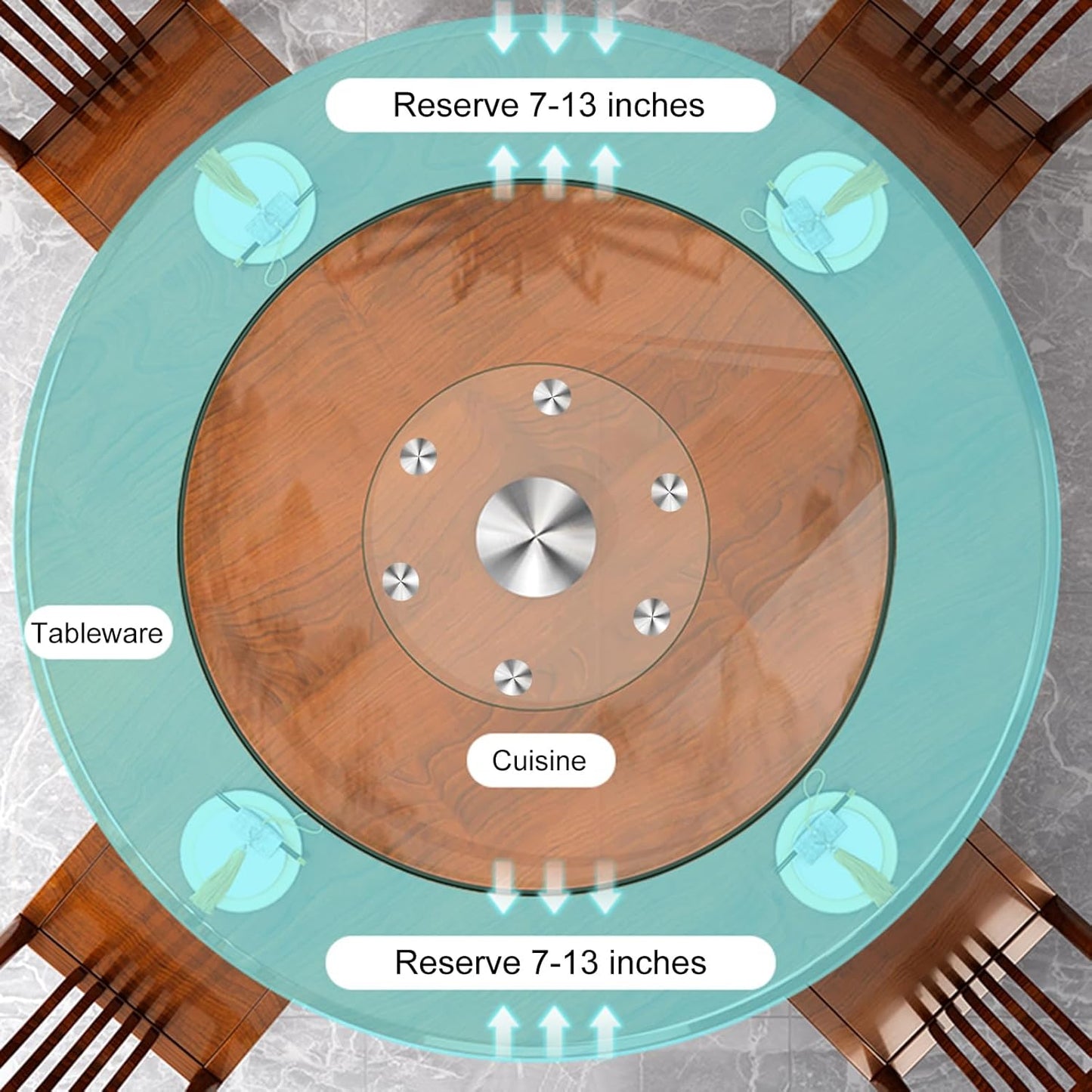 27" Large Lazy Susan Glass Serving Tray for Dining Table, Kitchen Round Clear Tabletop Turntable with Swivel Assist System, Silent & Smooth Spin Table Centerpiece