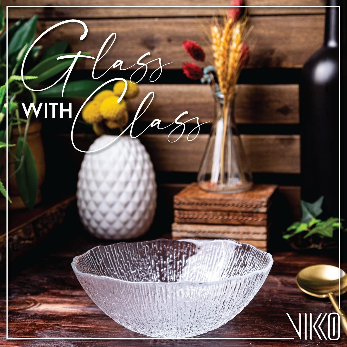 Vikko Soup Bowls, 6.5 Inch Salad Bowls, Glass Soup Bowls, Elegant Textured Glass Bowls, Set of 6, Dishwasher Safe