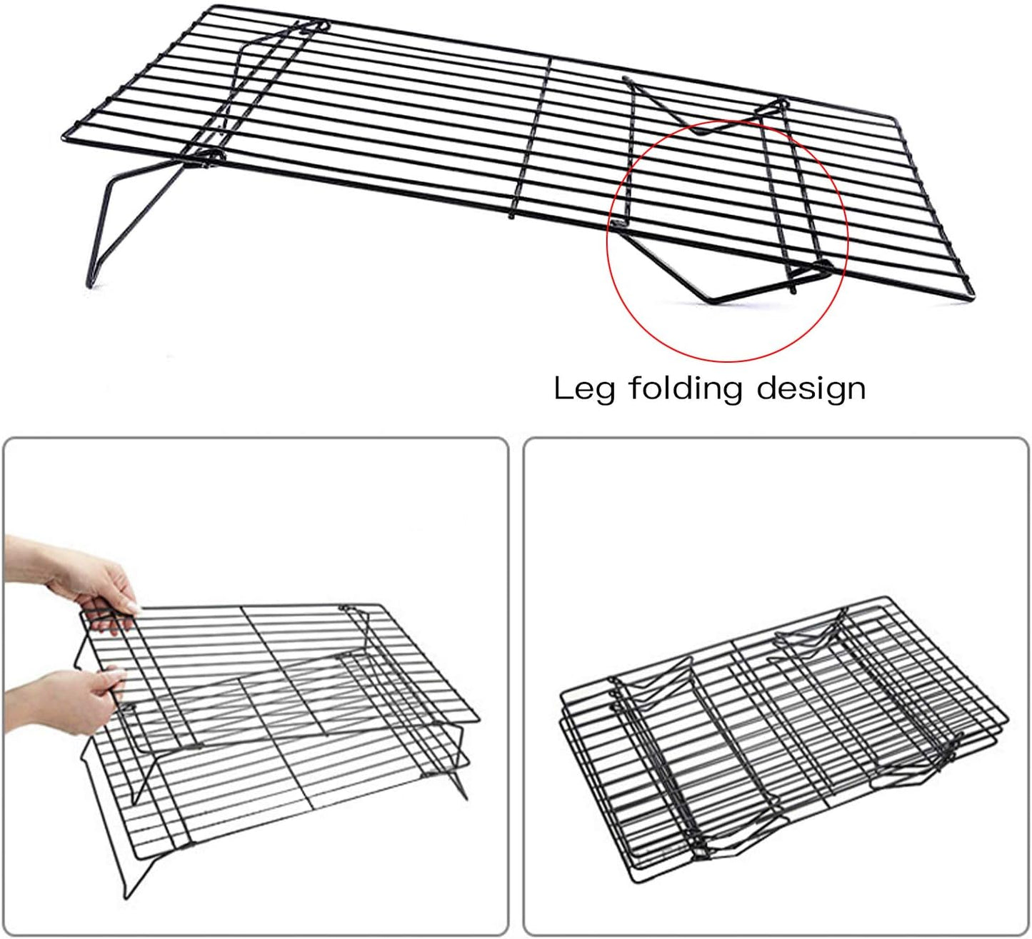 Cooling Rack, 3-Tier Stainless Steel Stackable Baking Cooking Cooling Racks for Cooling Roasting Grilling, Collapsible & Heavy Duty, Oven & Dishwasher Safe