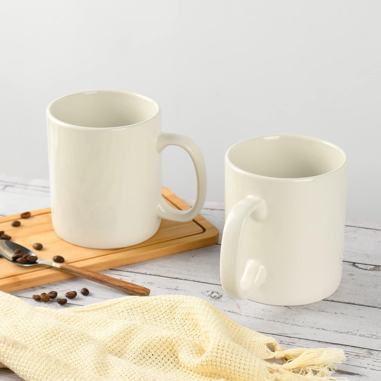 30oz Super Large Ceramic Coffee Mugs Large Handles Set of 2 (Cream)