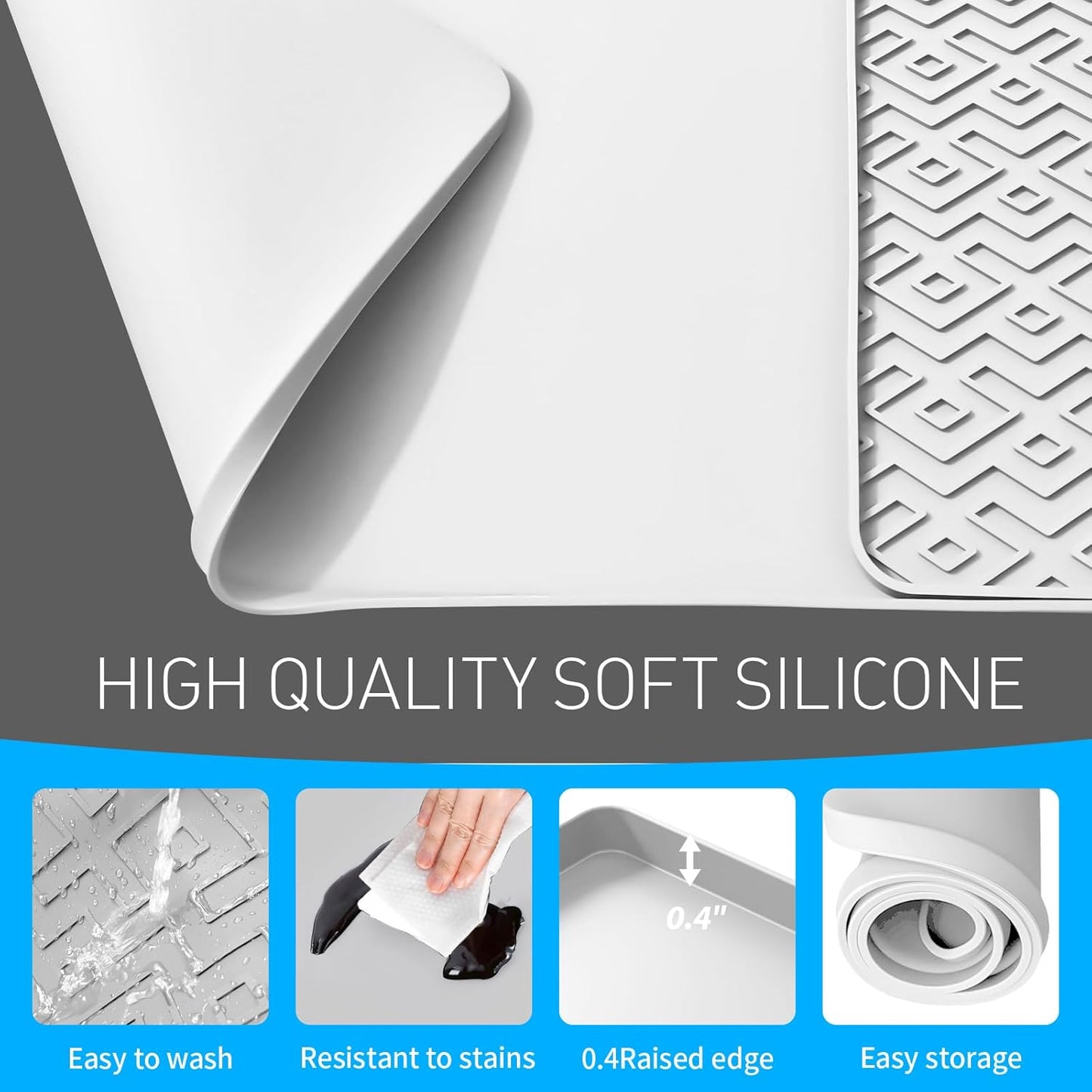 Silicone Coffee mat 24''x16'' – Non-Slip Bar Mat with Detachable Drying Layer for Espresso Machines, Countertops & Dish Racks