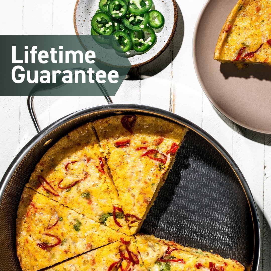 HexClad Hybrid Nonstick 7-Quart Sauté Pan with Tempered Glass Lid, Chicken Fryer, Stay-Cool Handles, Dishwasher-Friendly, Oven-Safe Up to 900°F, Induction Ready, Compatible with All Cooktops