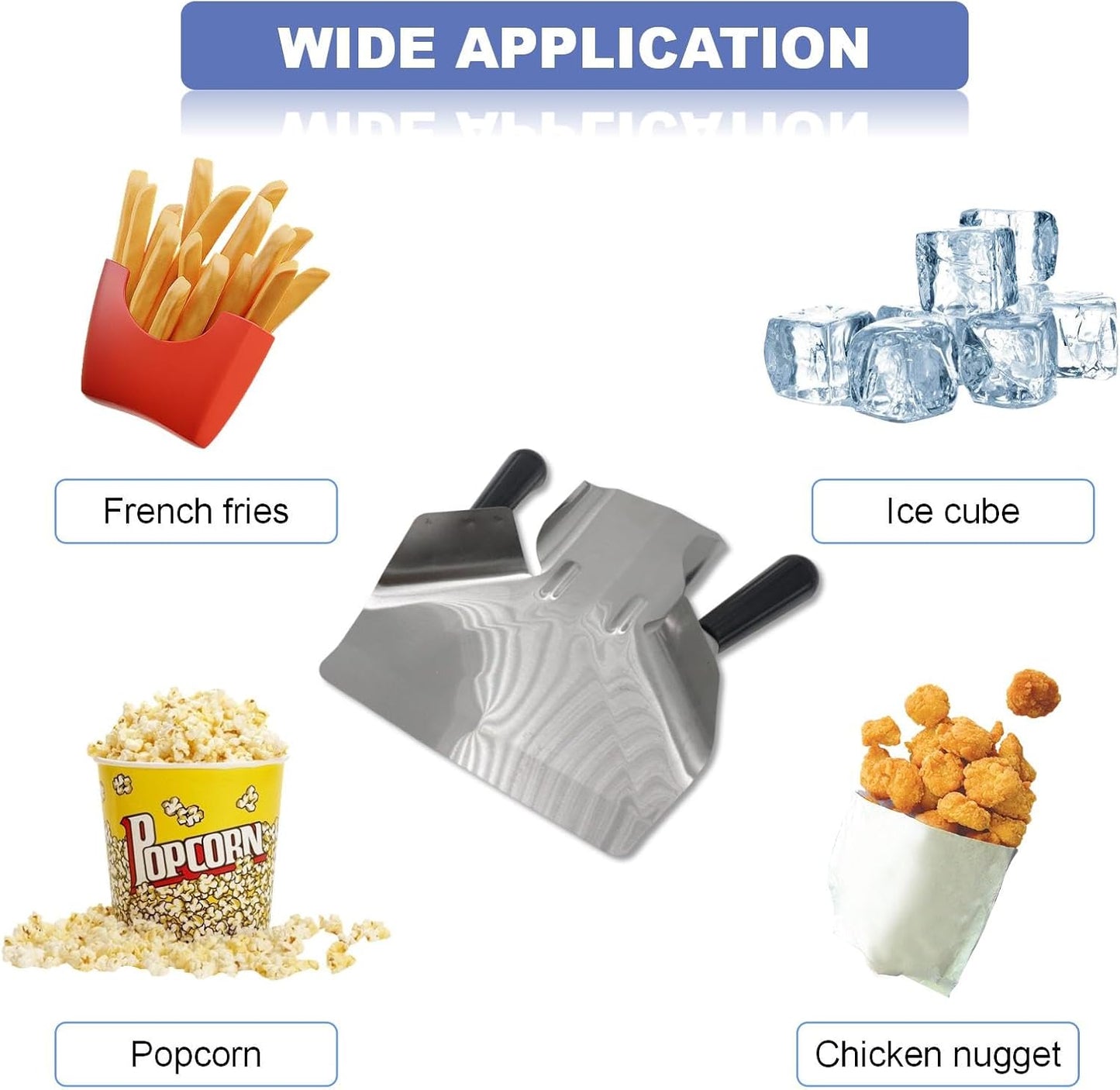 Stainless Steel French Fry Scoop, Dual Handle Popcorn Bagger Tool for Snacks/Ice/Desserts