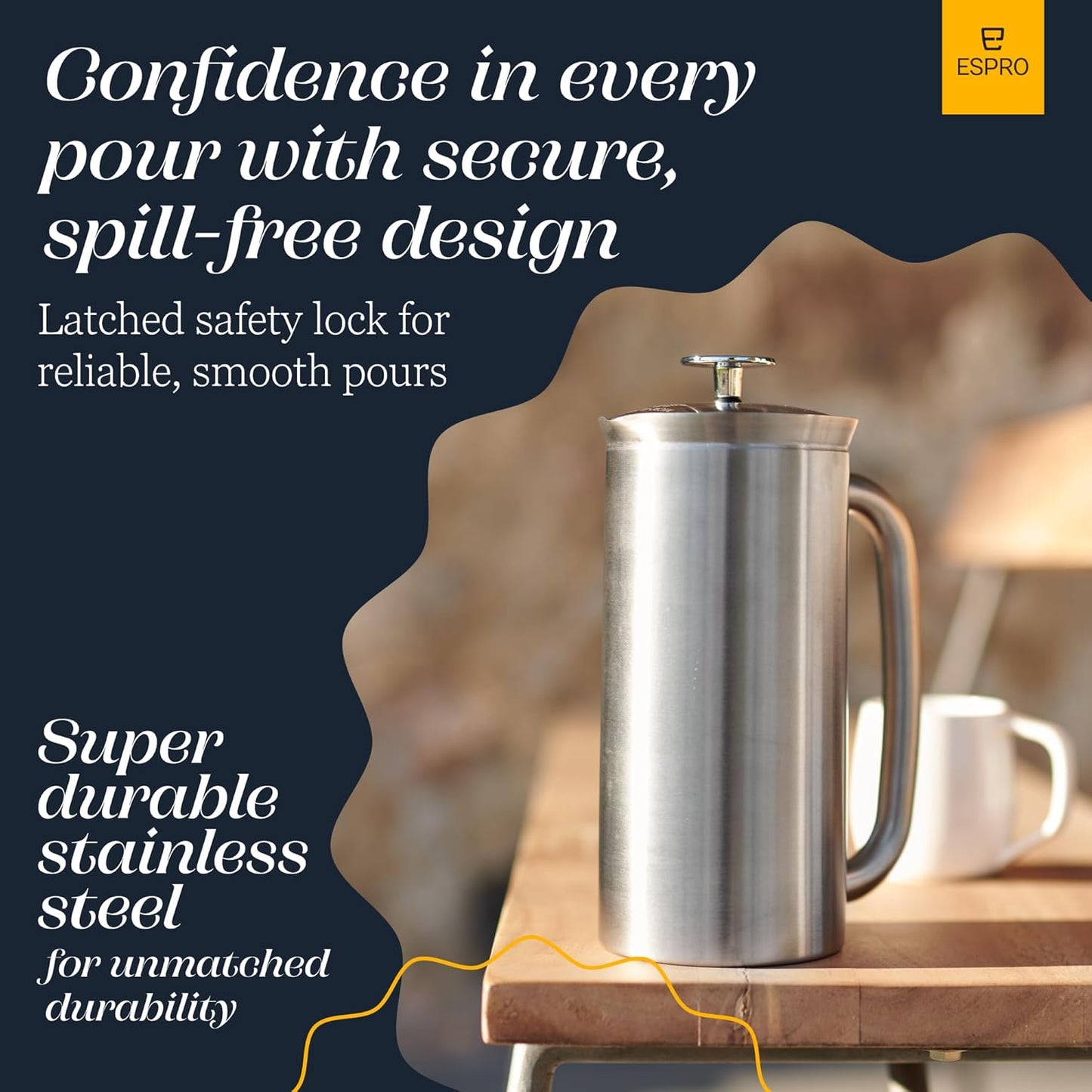 ESPRO P7 French Press Coffee Maker - Double-Walled Stainless Steel Insulated with Micro-Filter, 18 Oz, Brushed Stainless Steel