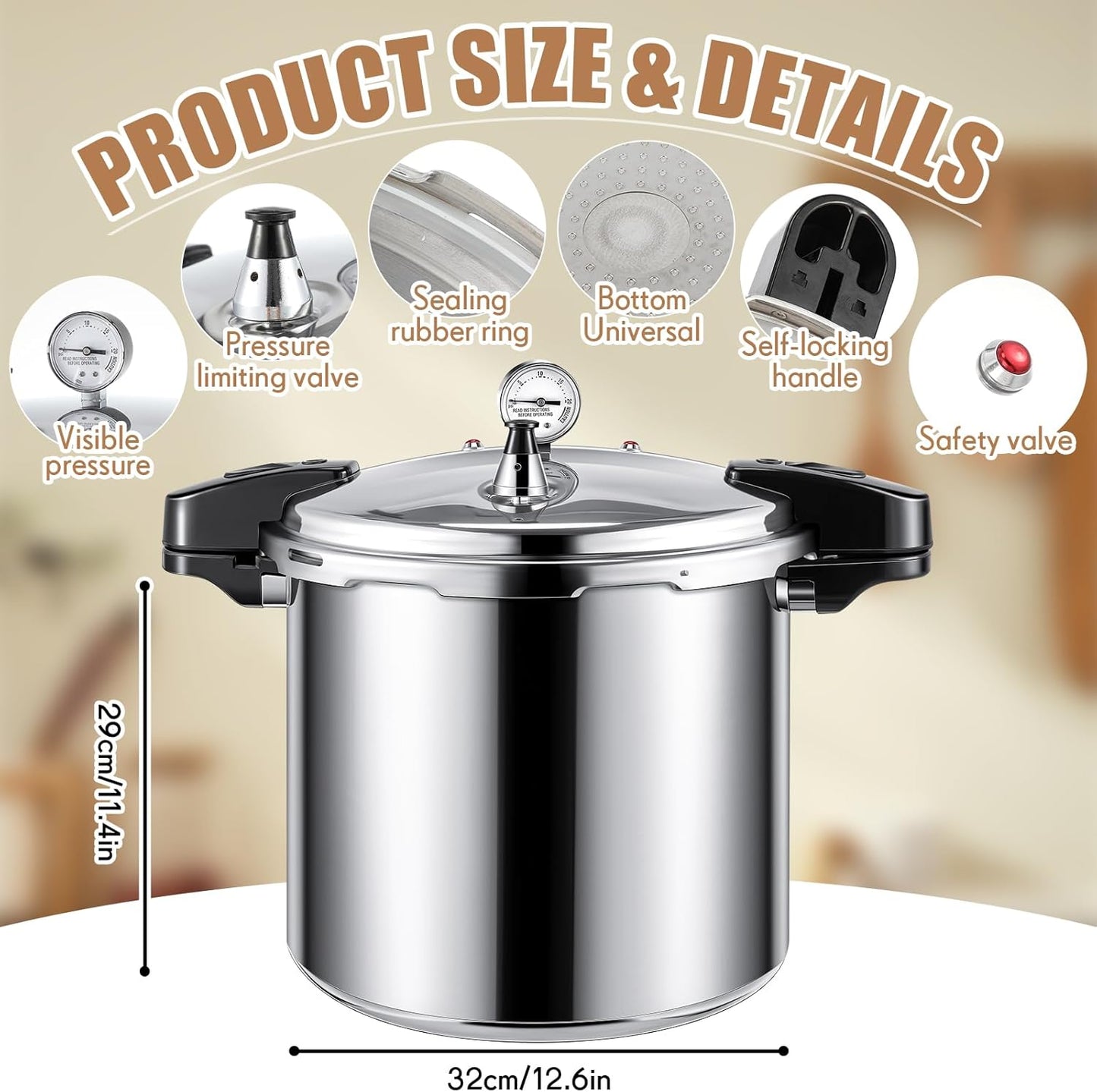 24qt Pressure Cooker with 6 Mason Jars, 6 Canning Supplies with Pressure Panner Stainless Steel Steam Rack Gauge for Canning, Silver