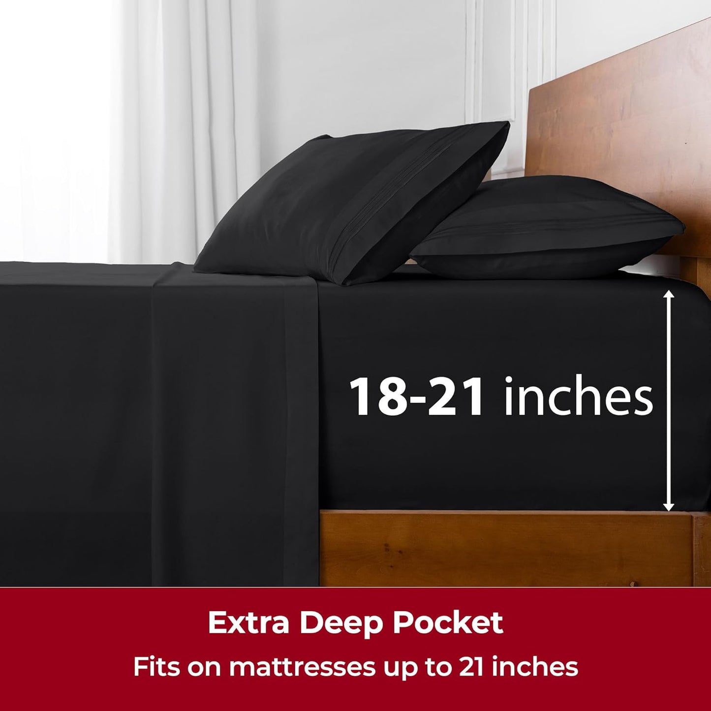 Mellanni Extra Deep Queen Sheets - 4 PC Iconic Collection Bedding - Hotel Luxury, Ultra Soft, Cooling Bed Sheets - Wrinkle, Fade, Stain Resistant (Queen, Black)