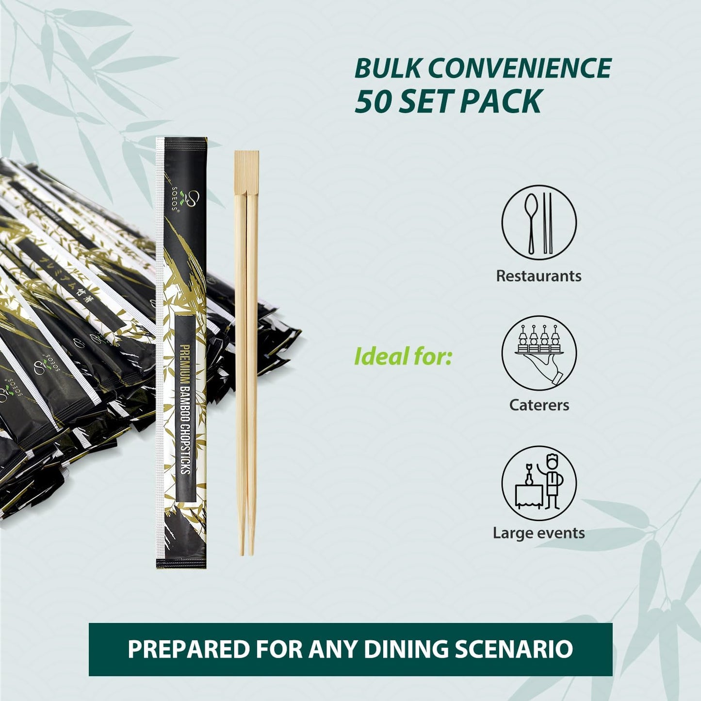 Soeos 200 Disposable Chopsticks Bulk - Natural Wooden Chopsticks & Bamboo Chopstick for Sushi, Takeout, Party - Splinter-Free, Individually Wrapped Single-Use Chopstick (Approx.200 Pairs)