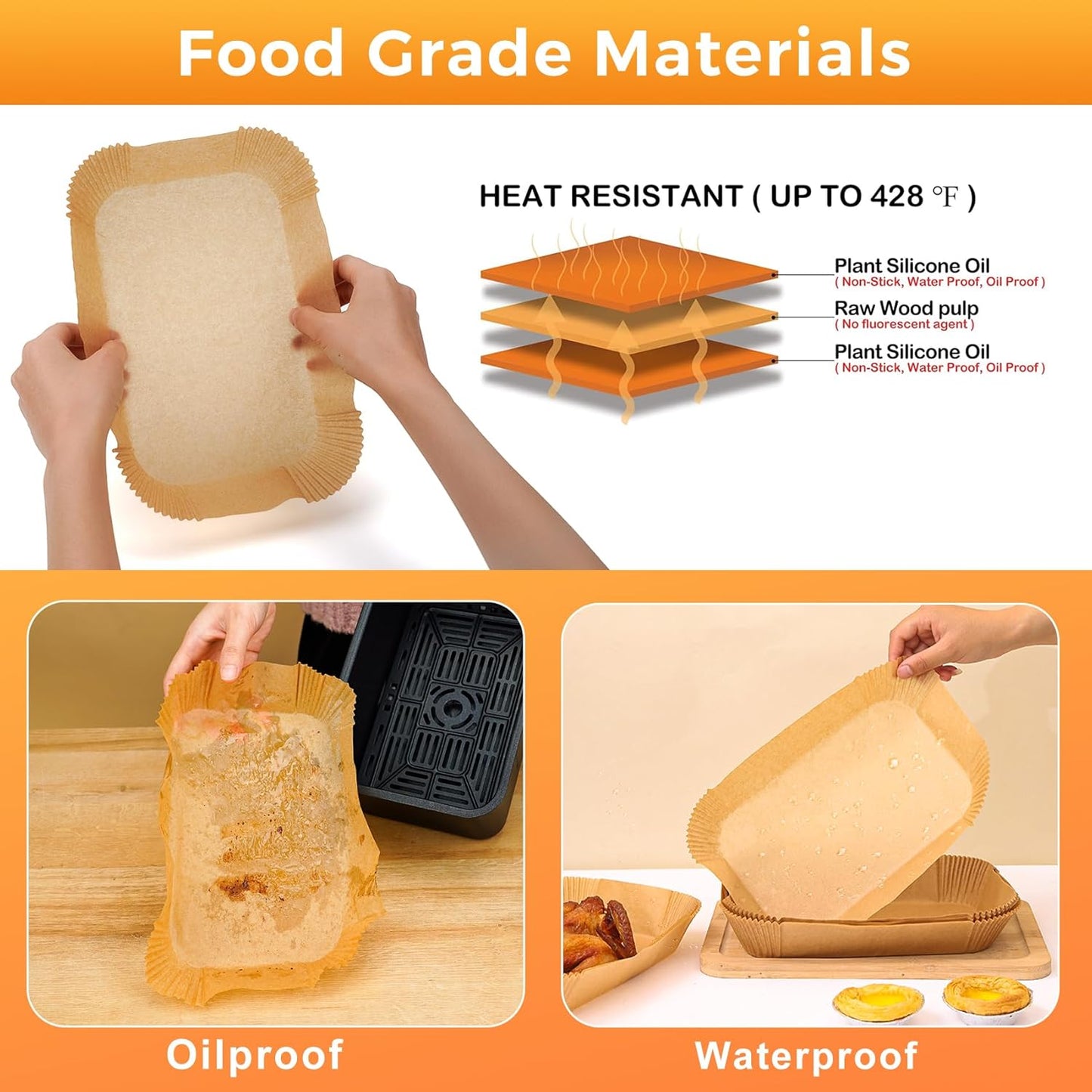 Vailnd Air Fryer Liners Disposable for Dual Basket, 100Pcs 8x5.5 Inch Rectangle Air Fryer Paper Liner for Ninja DZ201 DZ401, Chefman/COSORI 2-Basket Air Fryer, Oil Proof Parchment Paper