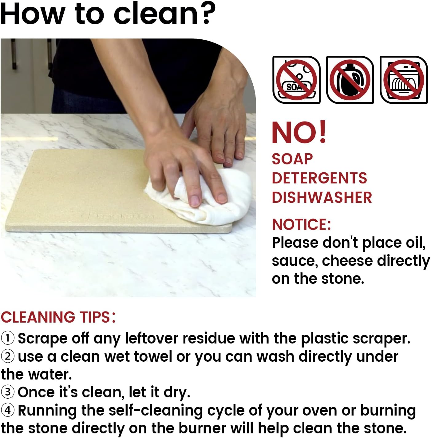 15x12 Inch Pizza Stone and Brush Set, Rectangle Pizza Baking Stone with Stainless Steel Bristle Grill Brush for Oven, Grill, BBQ, Cordierite Cooking Stone