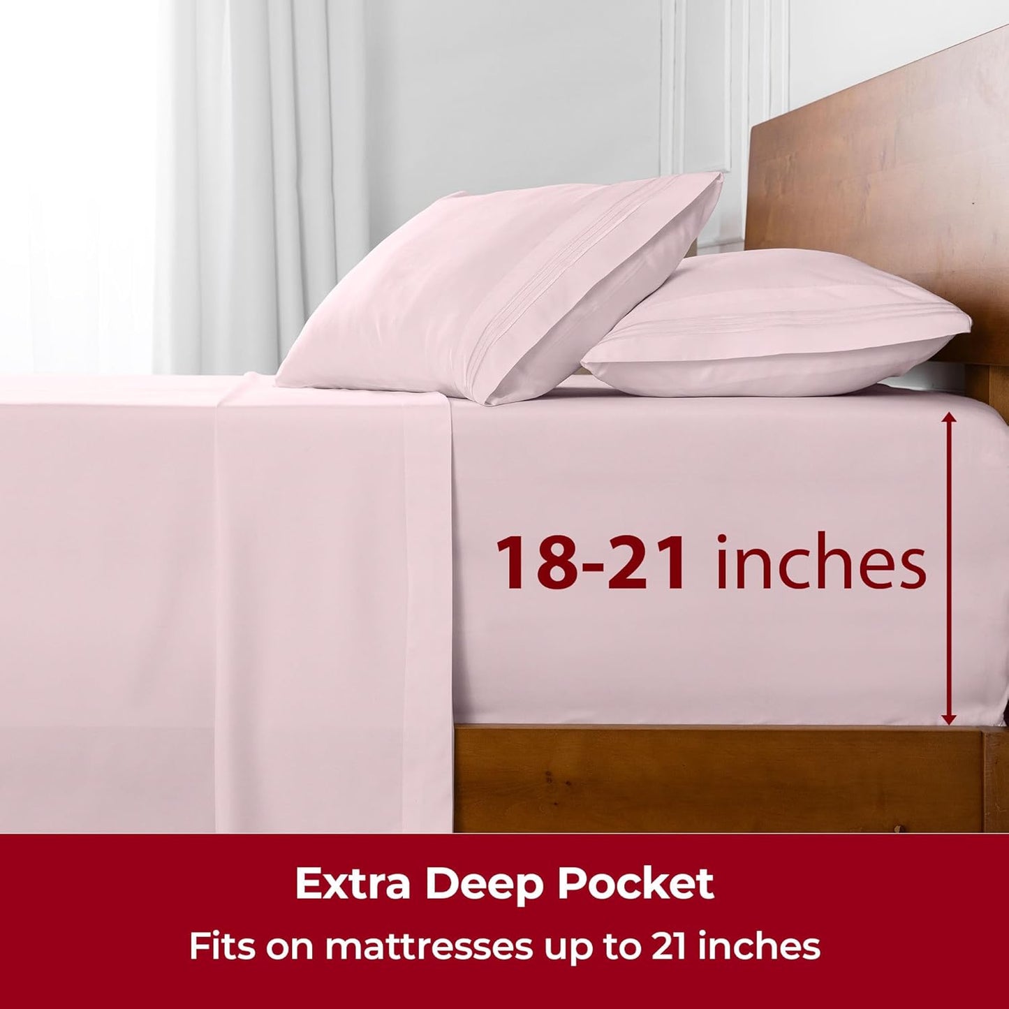 Mellanni Extra Deep Twin Sheets - 3 PC Iconic Collection Bedding - Hotel Luxury, Ultra Soft, Cooling Bed Sheets - Wrinkle, Fade, Stain Resistant (Twin, Blush Pink)