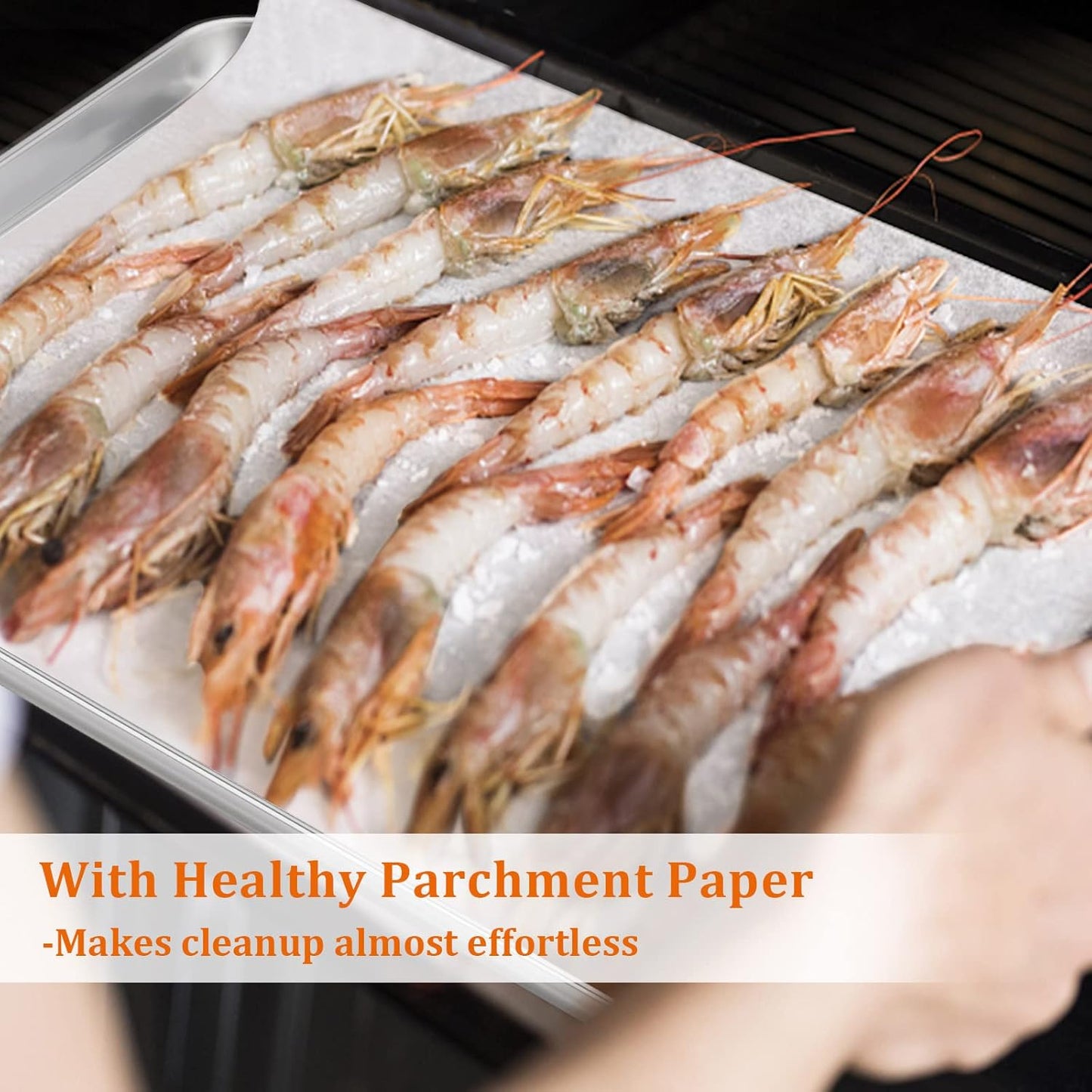 E-far Baking Cookie Sheet Set of 2, 12.4”x9.7” Stainless Steel Baking Sheet Pan for Oven with 50 Parchment Paper, Rectangle Baking Tray for Cooking Roasting, Rust Free & Heavy Duty, Dishwasher Safe