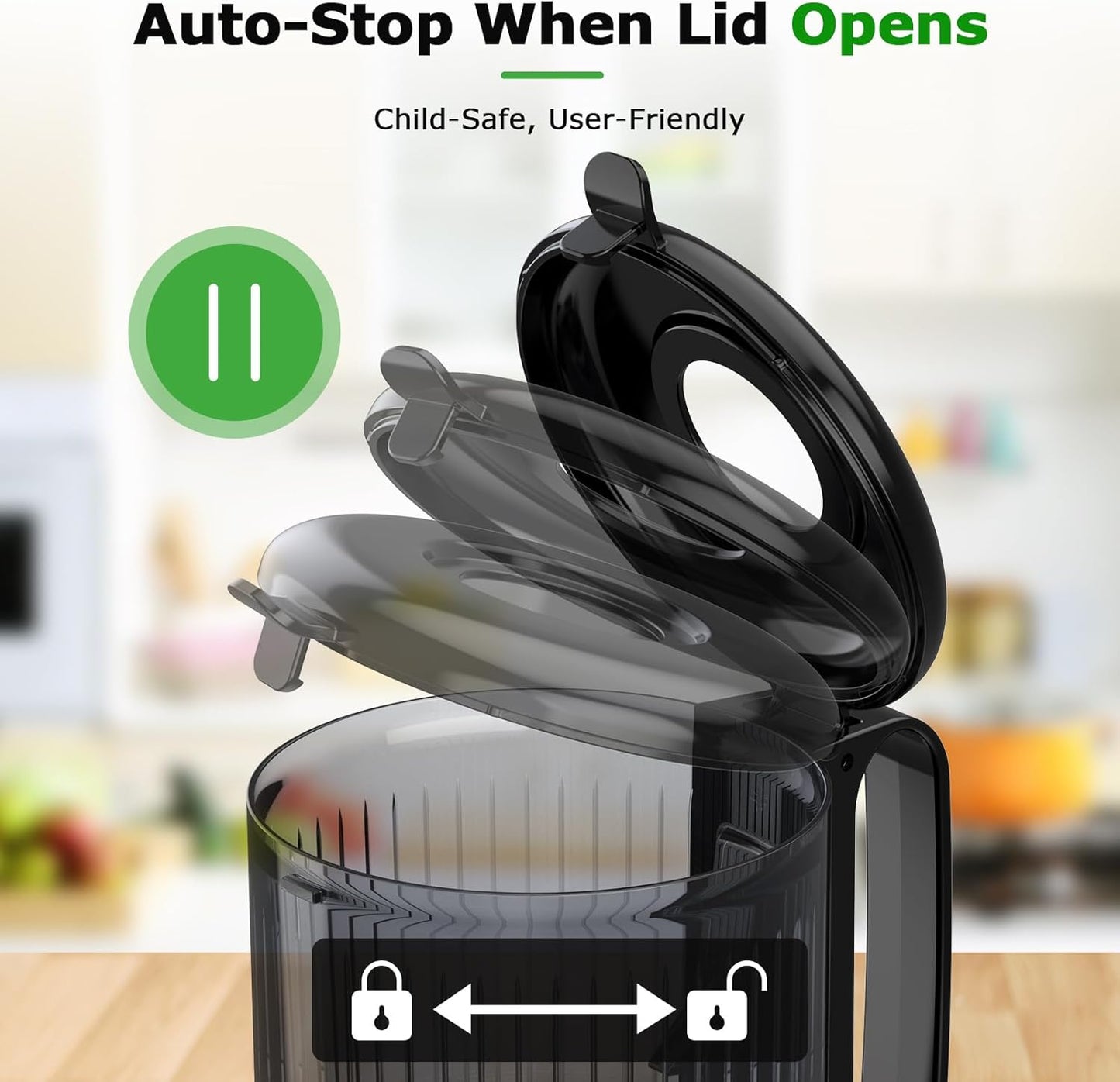 OMMO Cold Press Juicer Machines: 5.1" Feed Chute for Whole Fruits & Veggies, 300W Slow Juicer BPA Free for Kids, Beep Alert Easy Clean Juicers for Busy Mornings/Moms/Fitness/Healthy Living, Grey