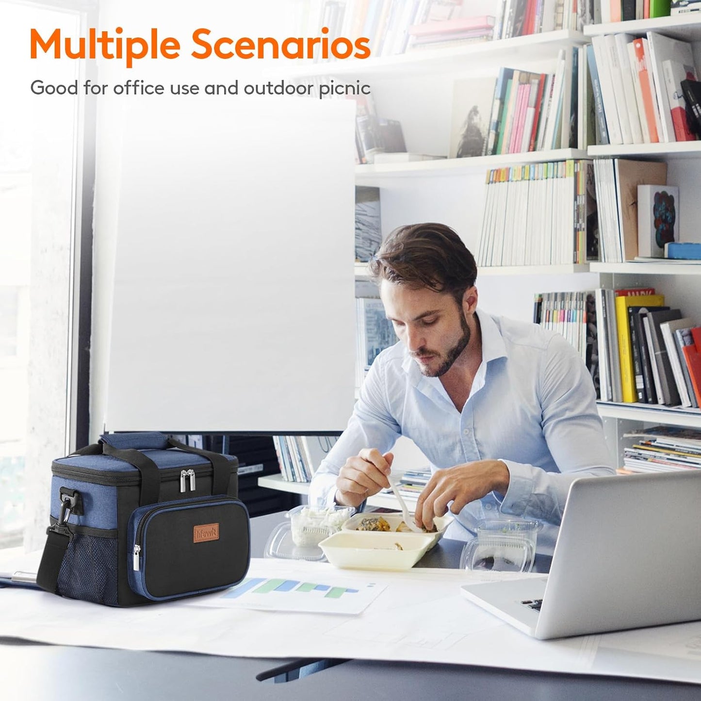 Lifewit Medium Lunch Bag Insulated Lunch Box Soft Cooler Cooling Tote for Adult Men Women, Black and Blue 12-Can (9L)